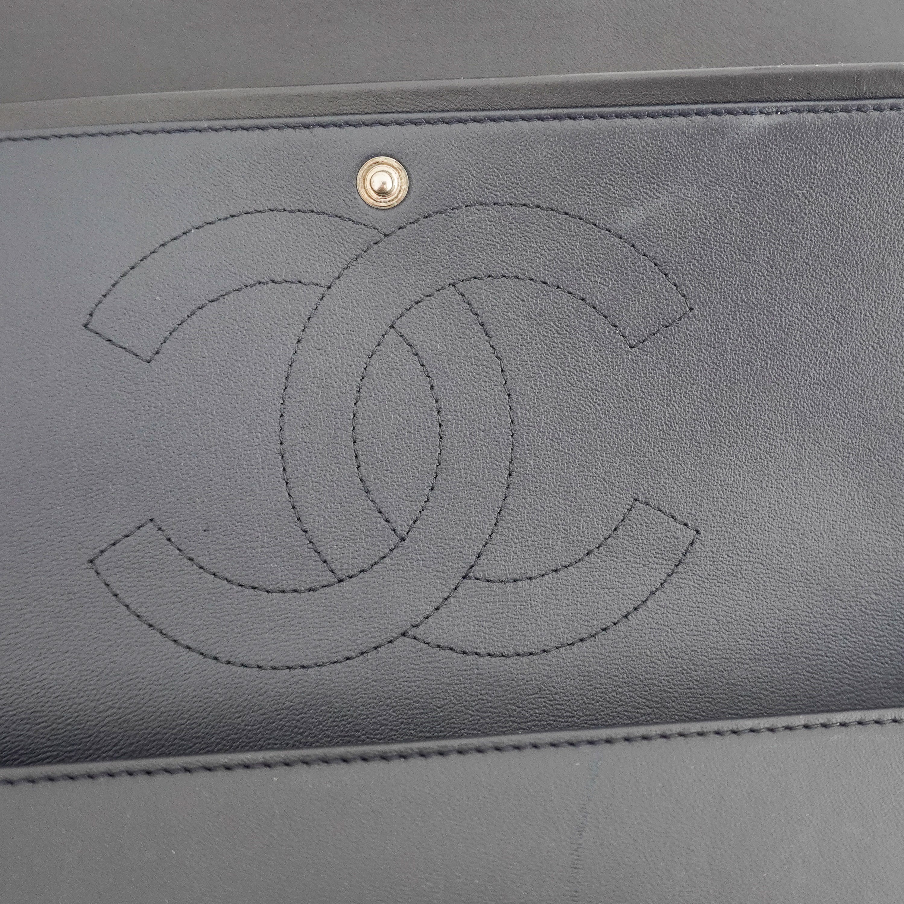 Chanel Large Classic Double Flap Bag Navy Lambskin with Silver Hardware (RRP £9500) | Authentic Preloved