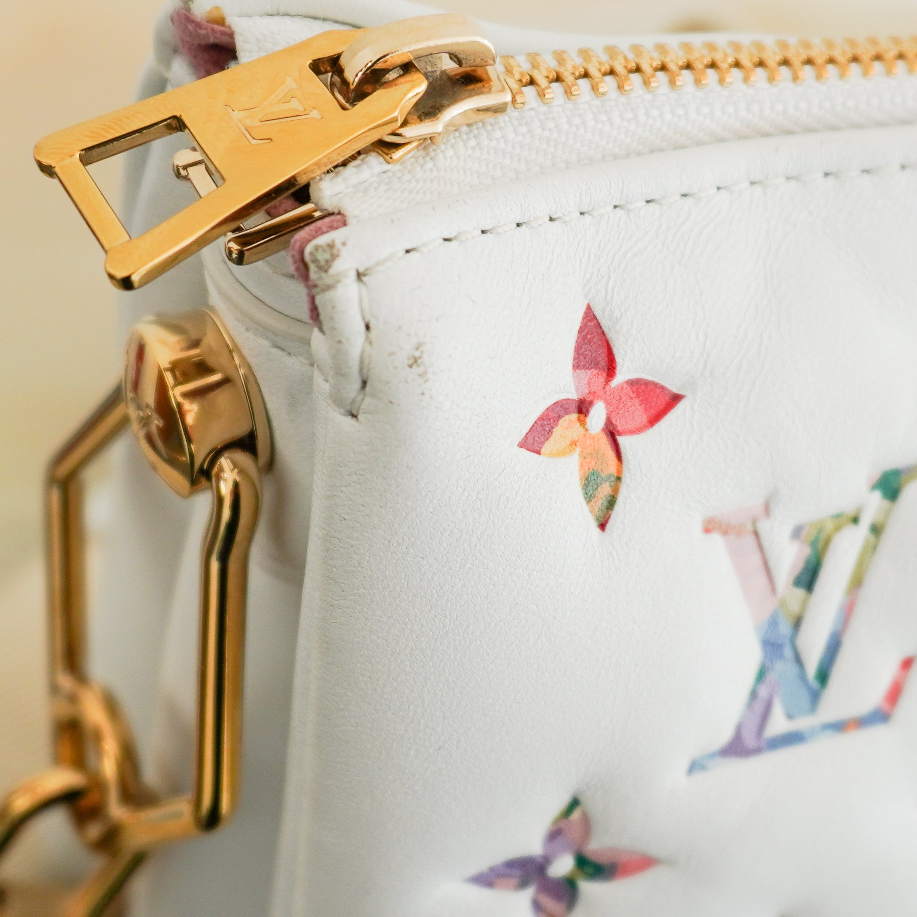 Louis Vuitton Coussin PM Monogram Floral White Leather Bag (RRP £3150) | Authentic Preloved