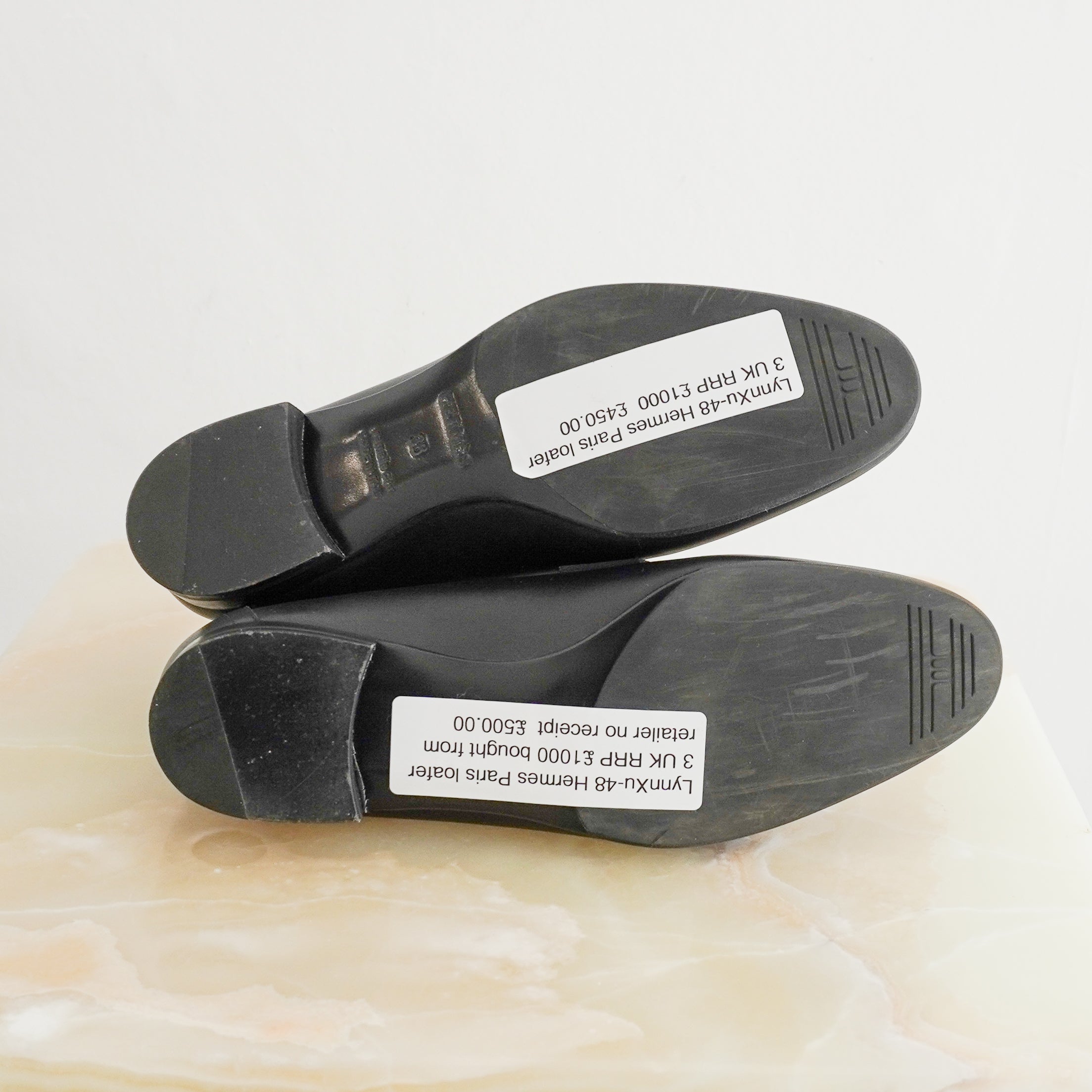 Hermès Black & White Leather Paris Loafers (RRP £1000) | Authentic Preloved