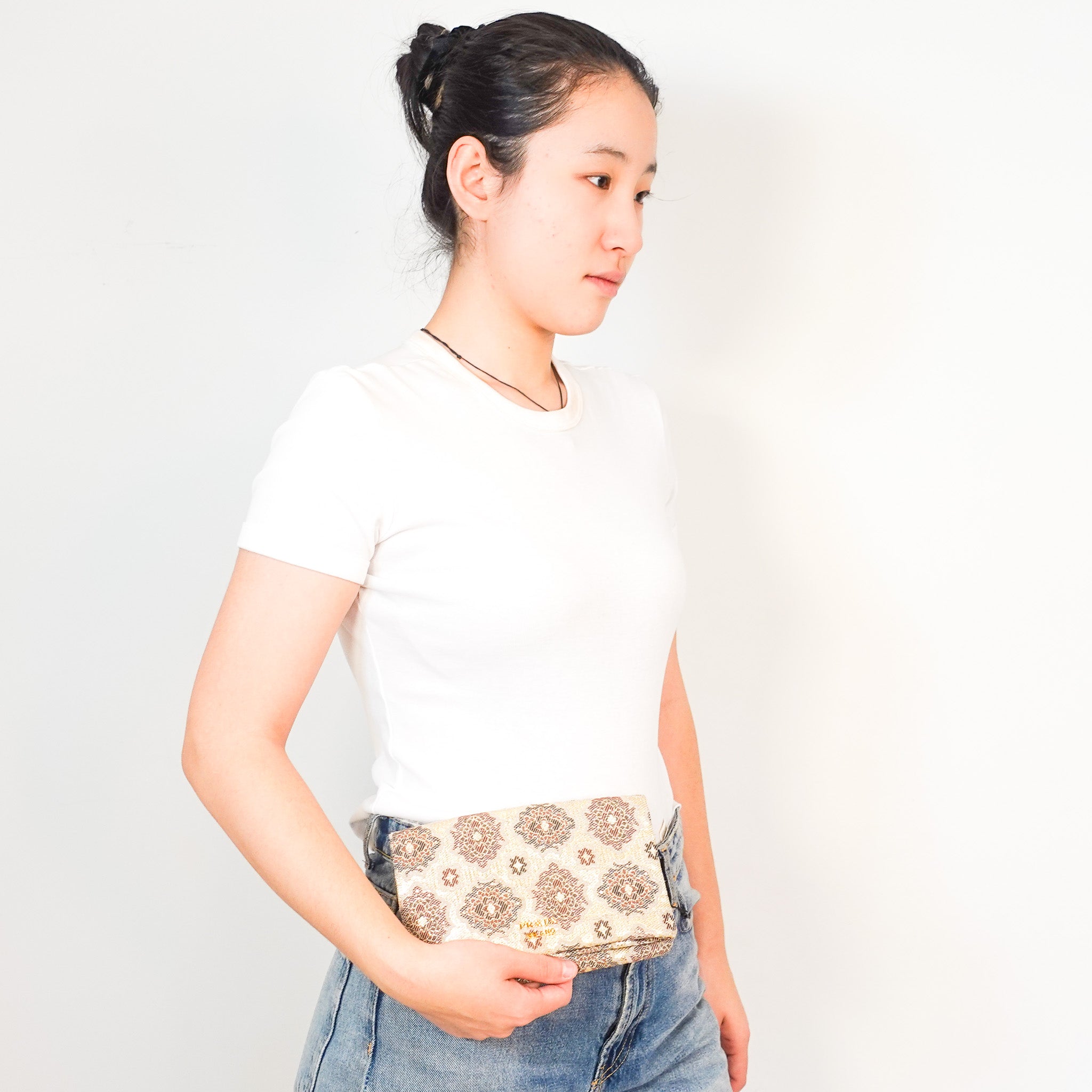 Prada Brocade Clutch in Gold | Authentic Preloved - Reloved Again