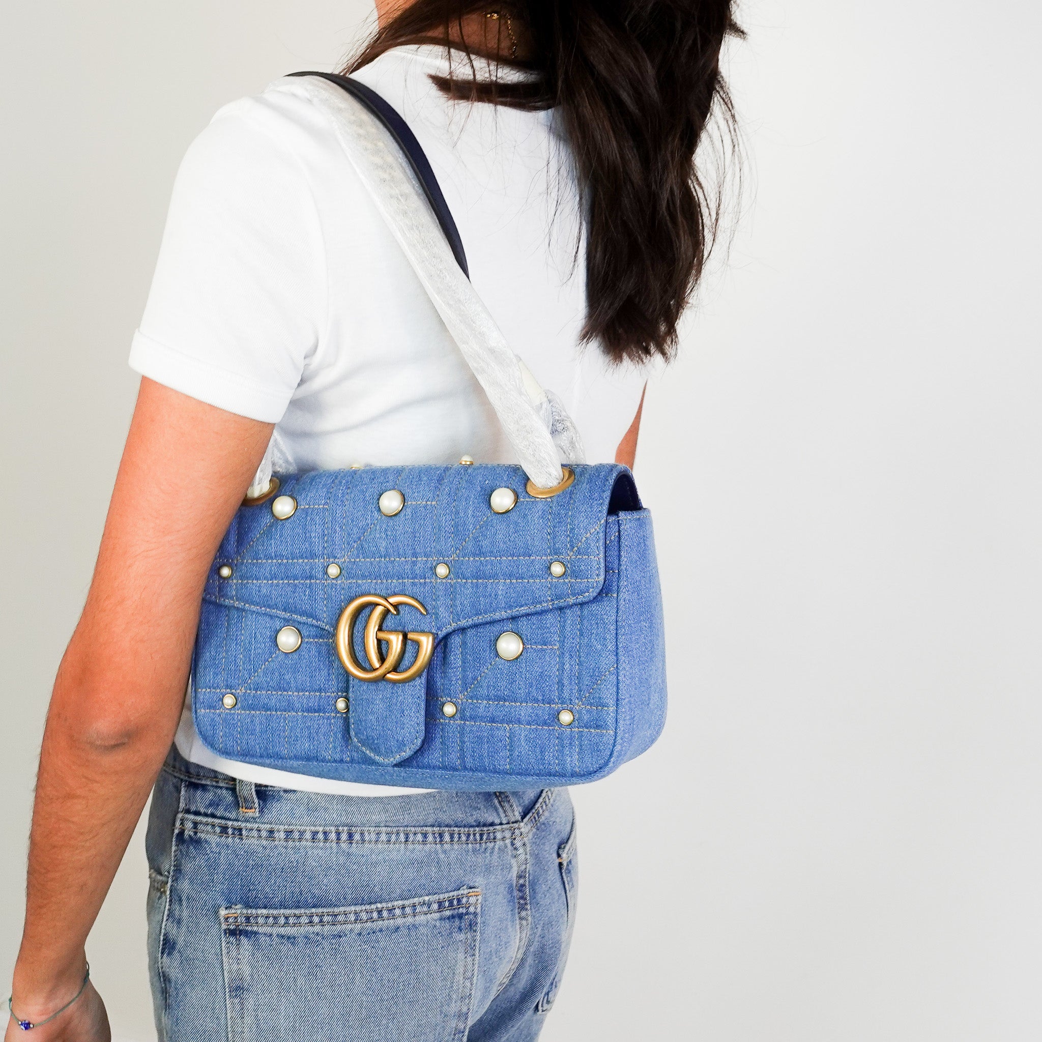 Gucci GG Marmont Blue Denim Shoulder Bag RRP £2000 | Authentic Preloved