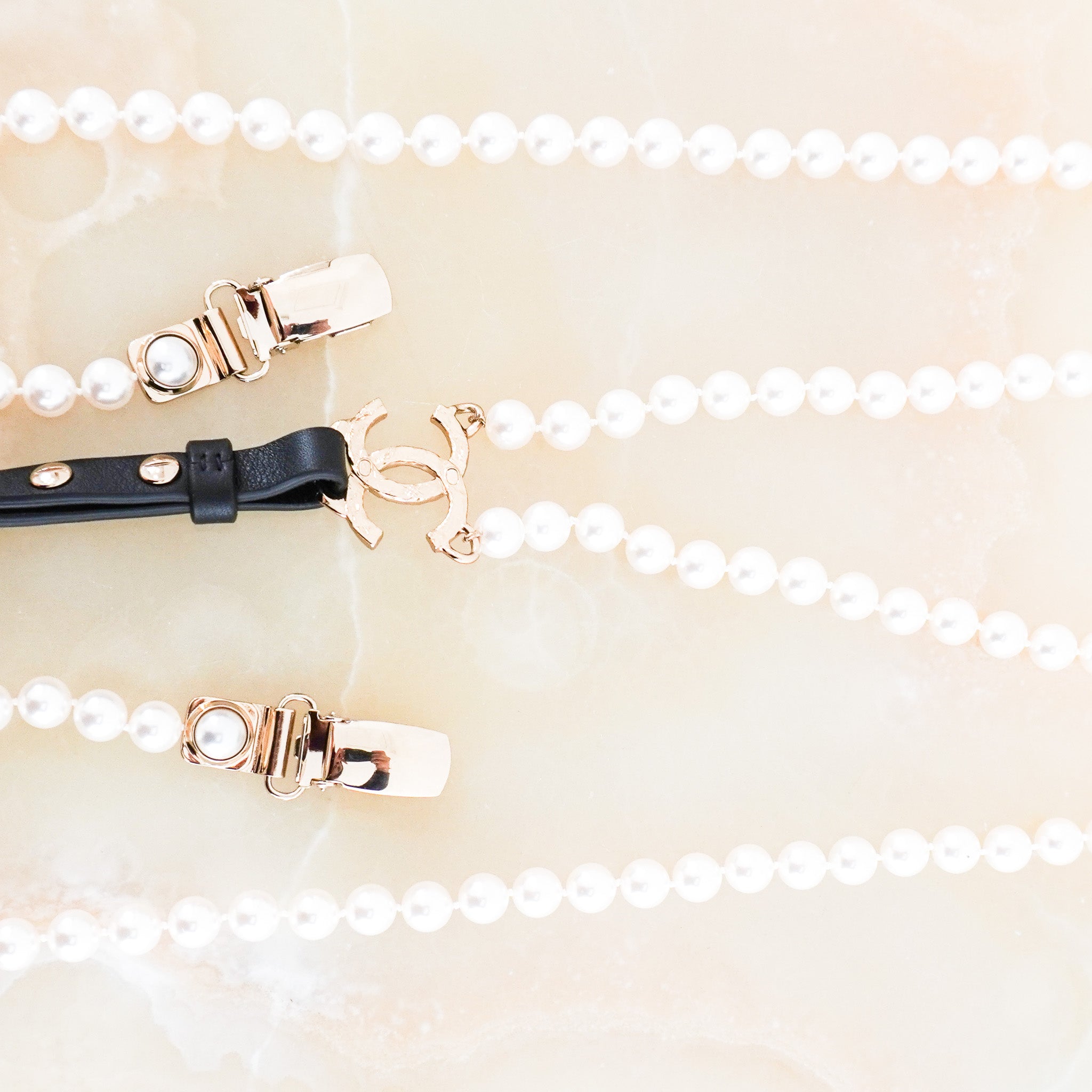 RARE Chanel Coco Mark Calfskin and Faux Pearl Suspenders | FINAL SALE Authentic Preloved - Reloved Again