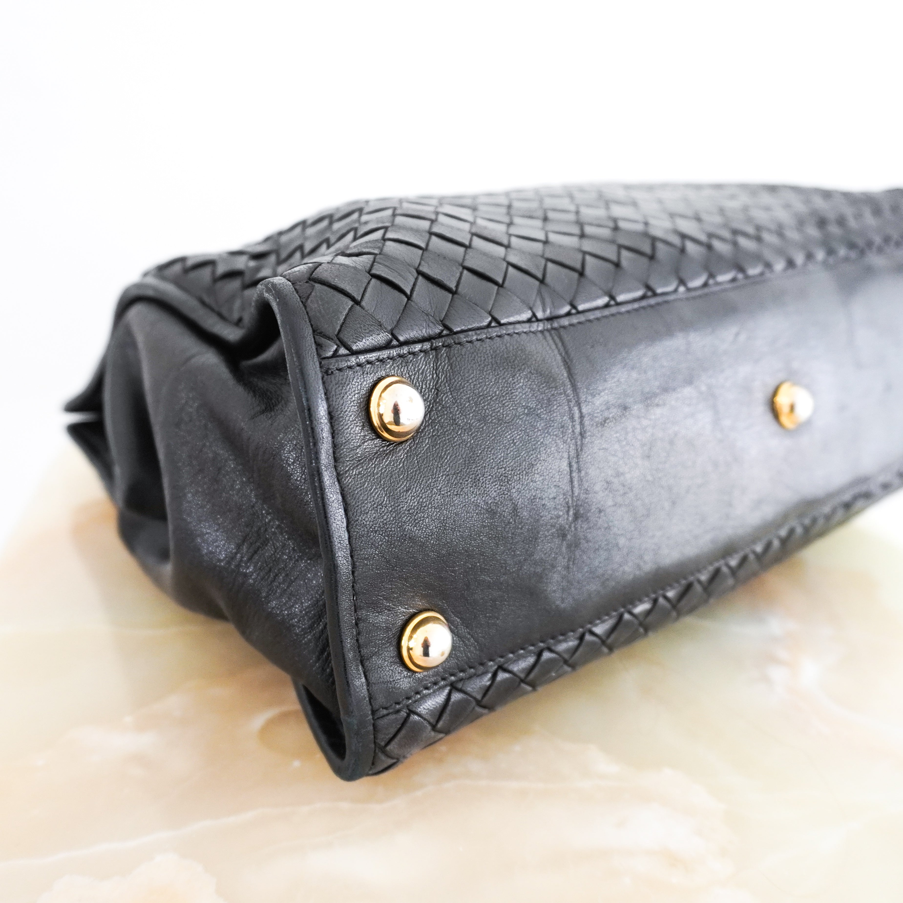 Vintage Bottega Veneta Black Intrecciato Top-Handle Bag RRP £3500 | Authentic Preloved