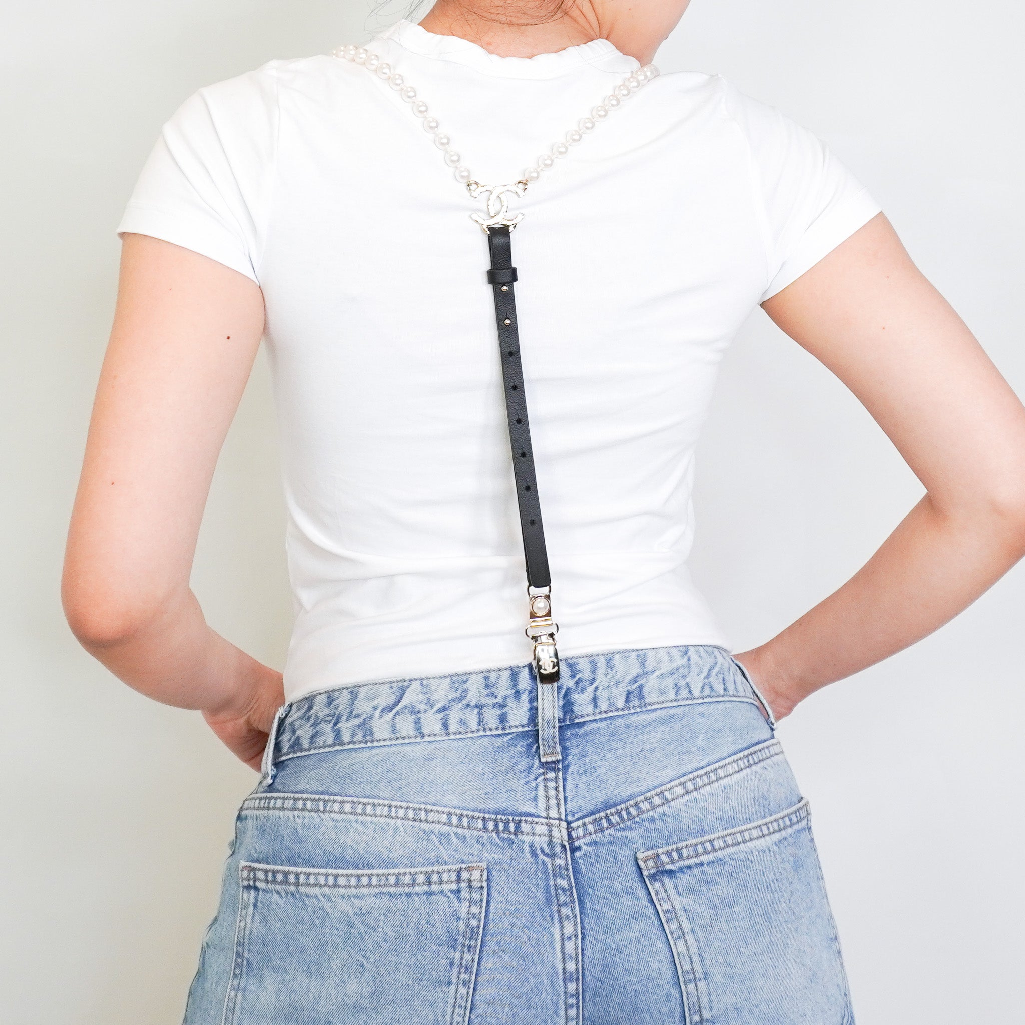 RARE Chanel Coco Mark Calfskin and Faux Pearl Suspenders | FINAL SALE Authentic Preloved - Reloved Again
