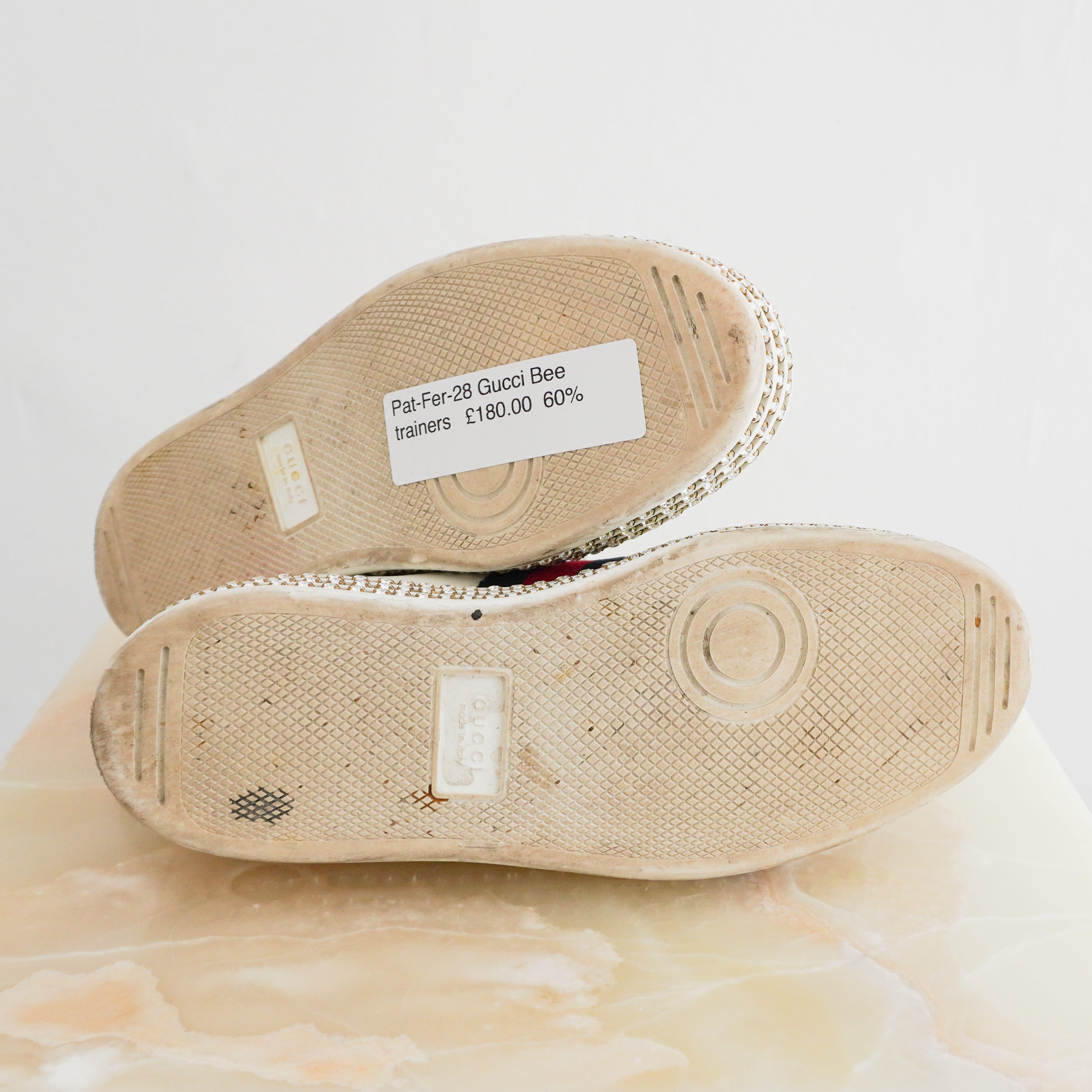 Gucci Ace Crystal Bee Platform Sneakers in White Leather (RRP £700) | Authentic Preloved
