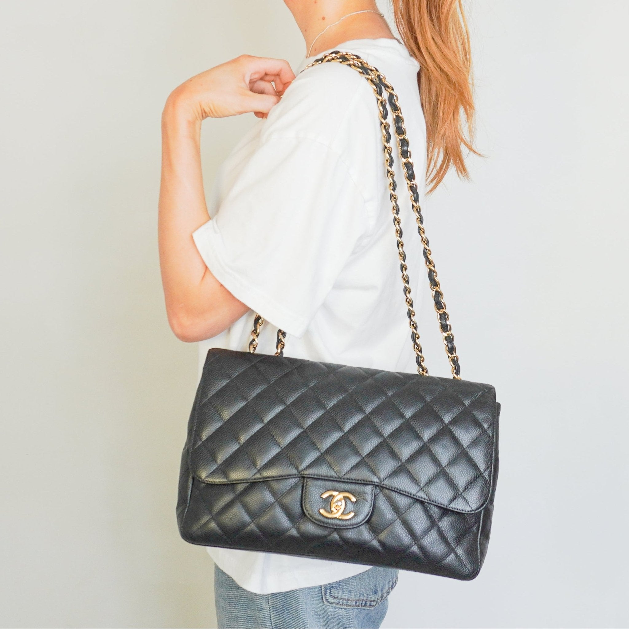 Chanel Black Large Classic Single Flap Bag Lambskin with Gold-Tone Hardware (RRP £9830) | Authentic Preloved - Reloved Again