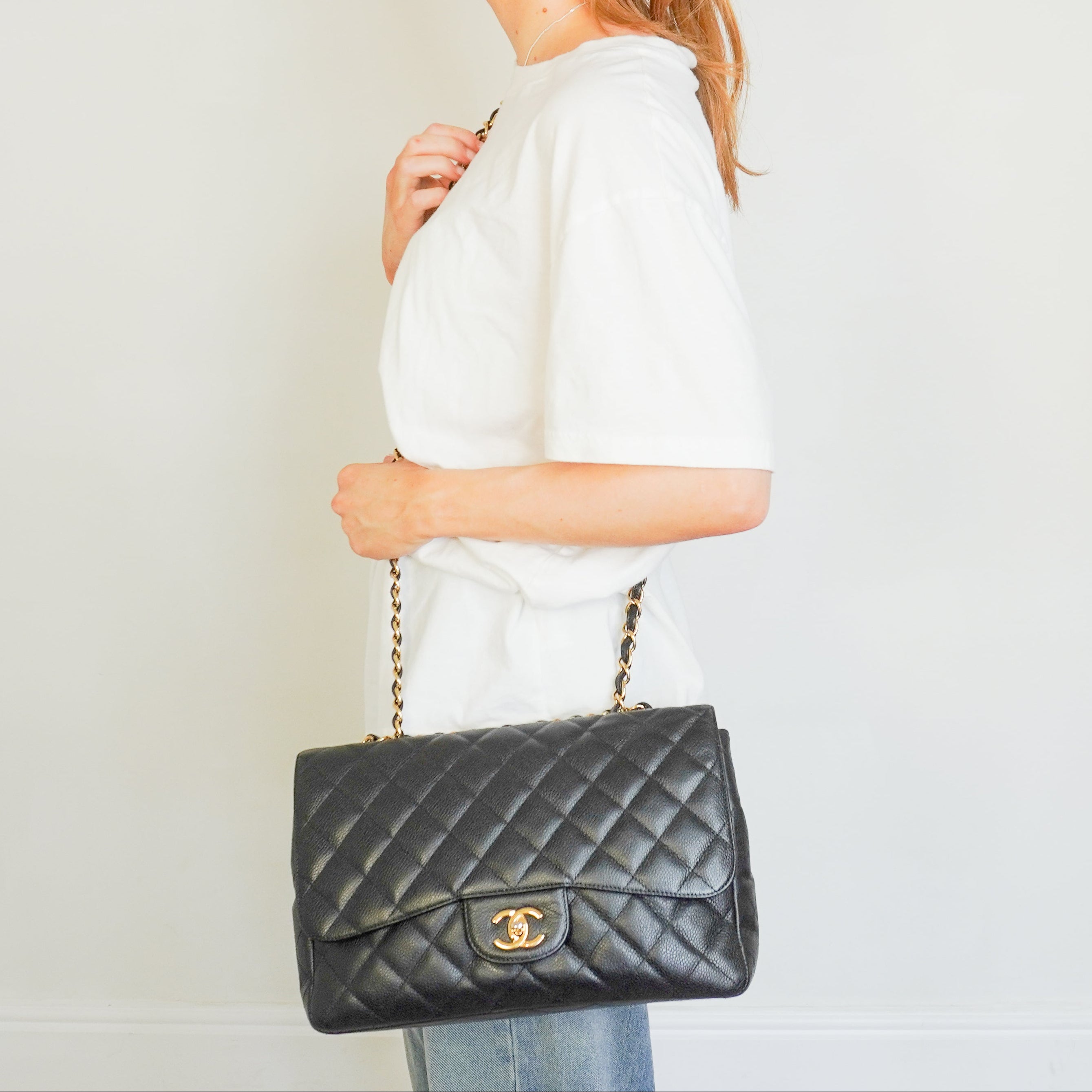 Chanel Black Large Classic Single Flap Bag Lambskin with Gold-Tone Hardware (RRP £9830) | Authentic Preloved
