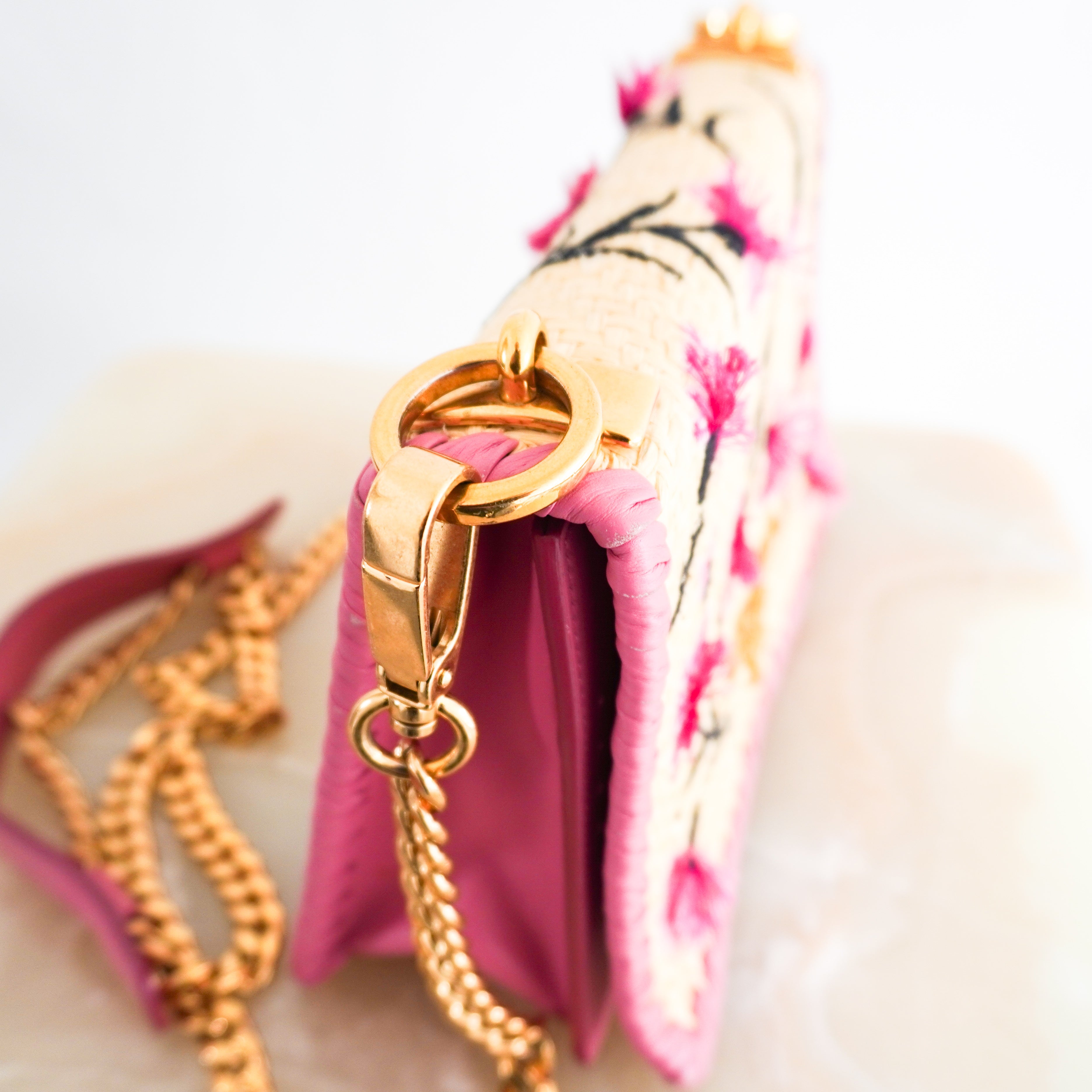 Prada Pink Floral Raffia Paglia Ricamo Crossbody Bag RRP £1150 | Authentic Preloved