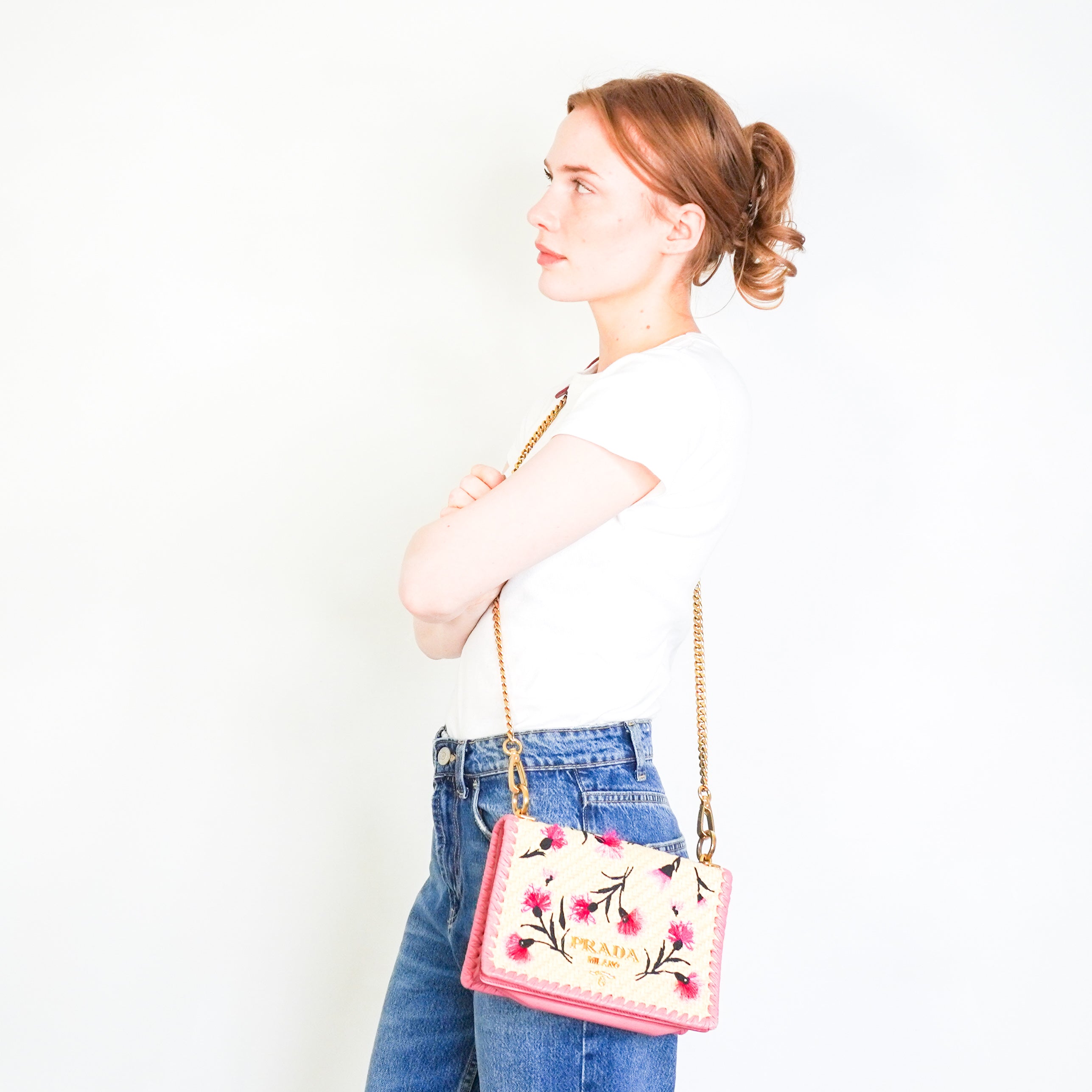 Prada Pink Floral Raffia Paglia Ricamo Crossbody Bag RRP £1150 | Authentic Preloved