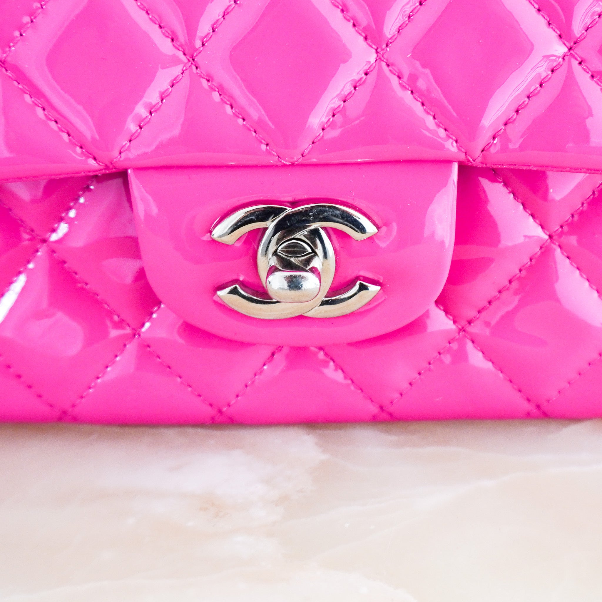 Chanel Classic 11:12 Medium Patent Double Flap Handbag in Pink RRP £8850 | Authentic Preloved - Reloved Again