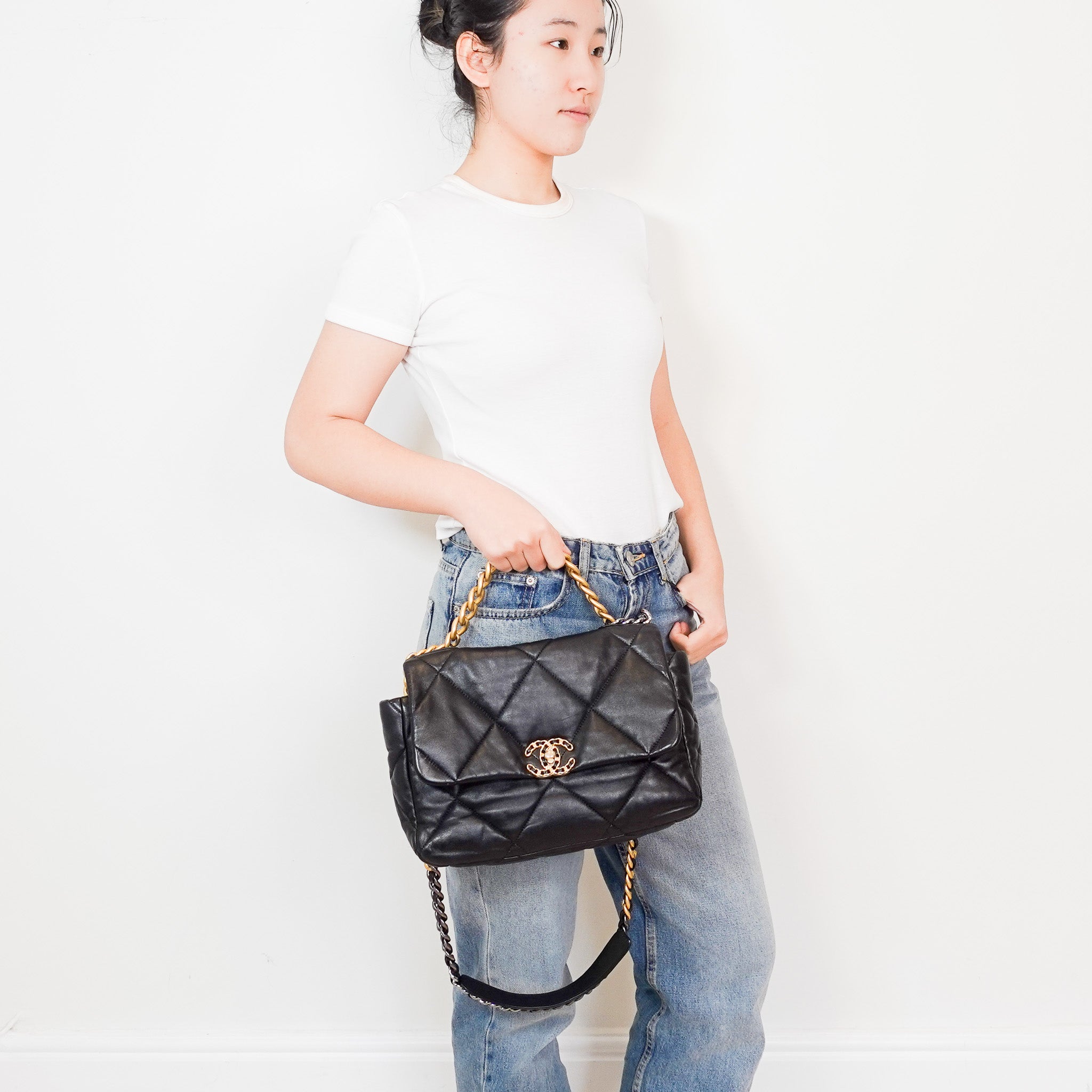 Chanel Black Lambskin Maxi 19 Large Single Flap Bag RRP £6100 | Authentic Preloved