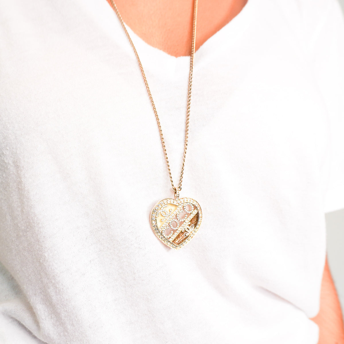 Chanel Coco Mark Heart CC Long Necklace in Champagne | Authentic Preloved RRP £1200