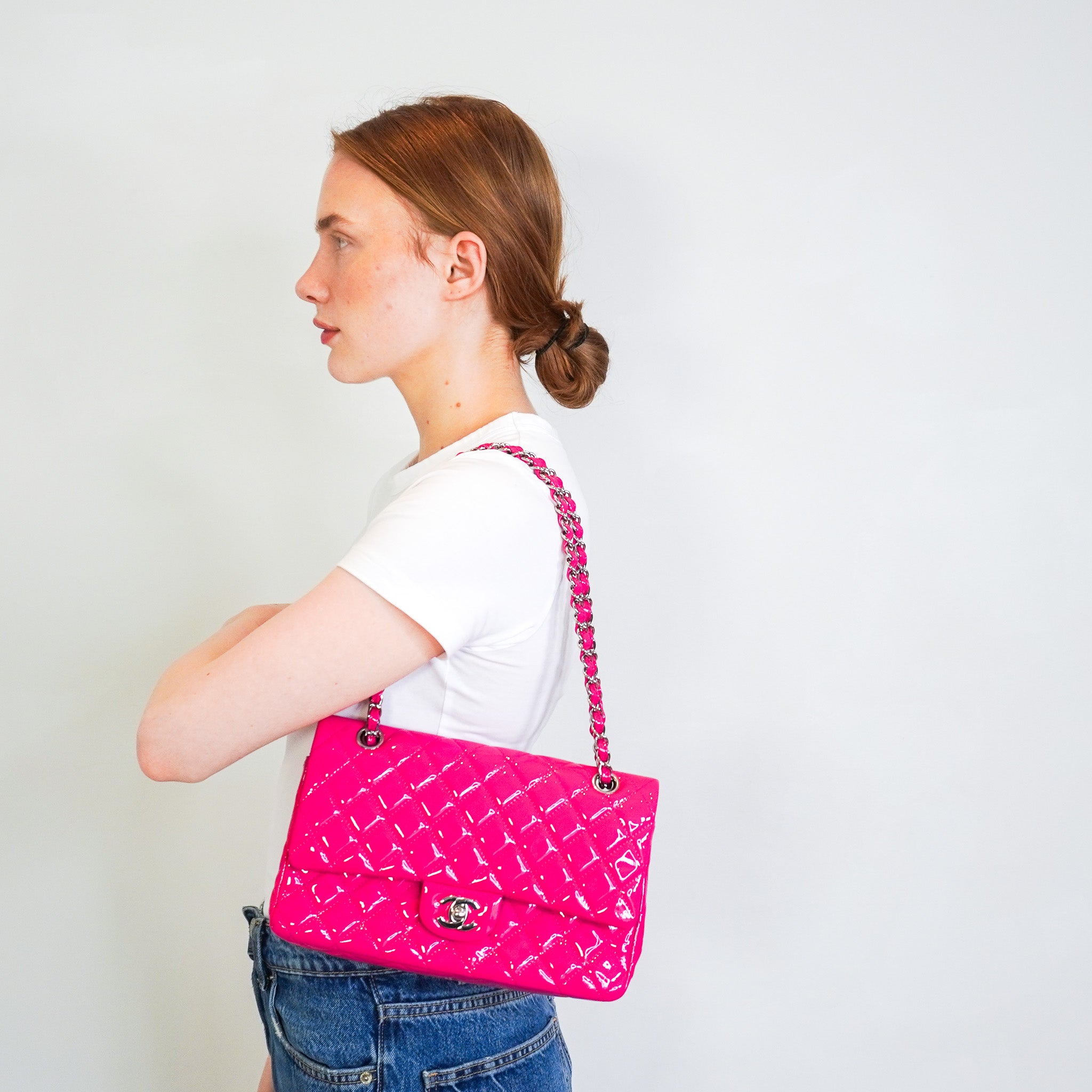 Chanel Classic 11:12 Medium Patent Double Flap Handbag in Pink RRP £8850 | Authentic Preloved - Reloved Again