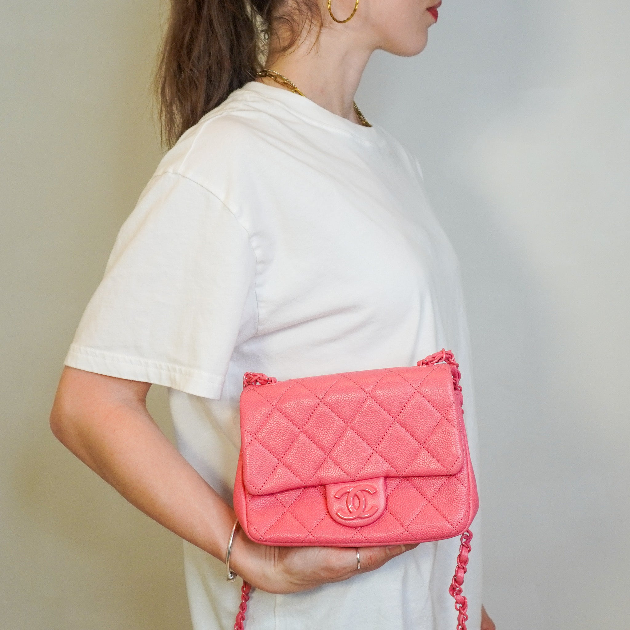 Chanel Caviar Quilted Incognito Mini Square Flap Pink | Authentic Preloved