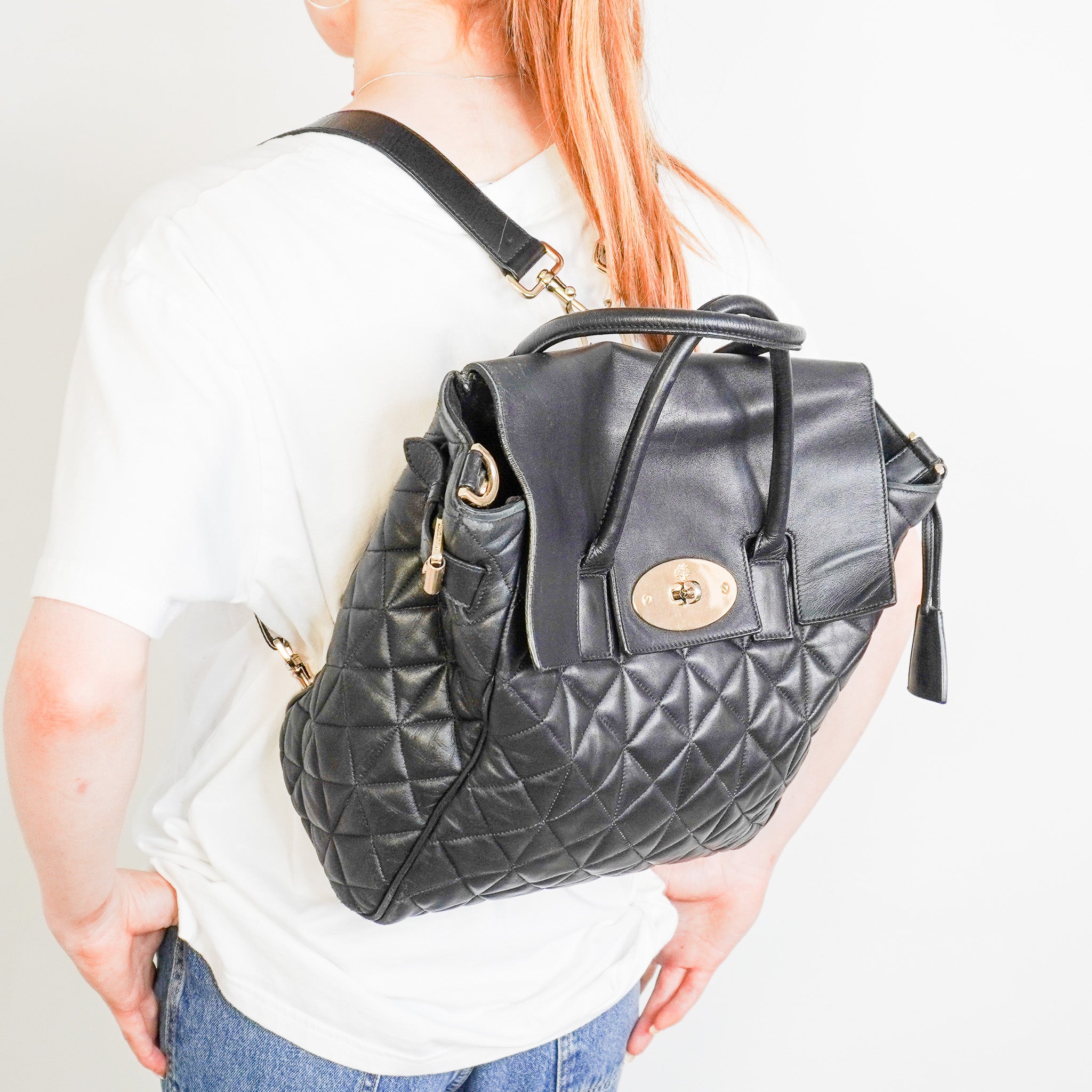 Mulberry Black Cara Delevigne Quilted Leather Backpack (RRP £695) | Authentic Preloved
