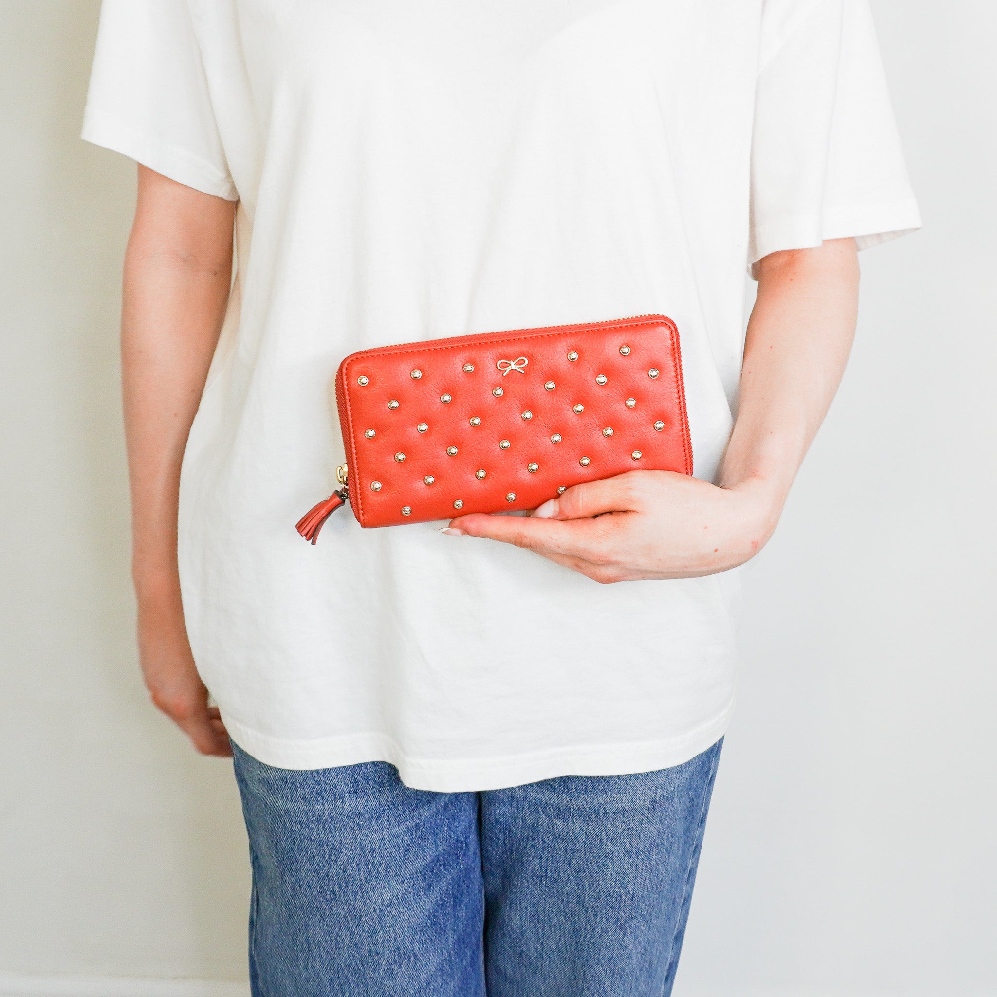 NEW Anya Hindmarch Studded Leather Zip Around Wallet in Orange (RRP £275) | Authentic Preloved