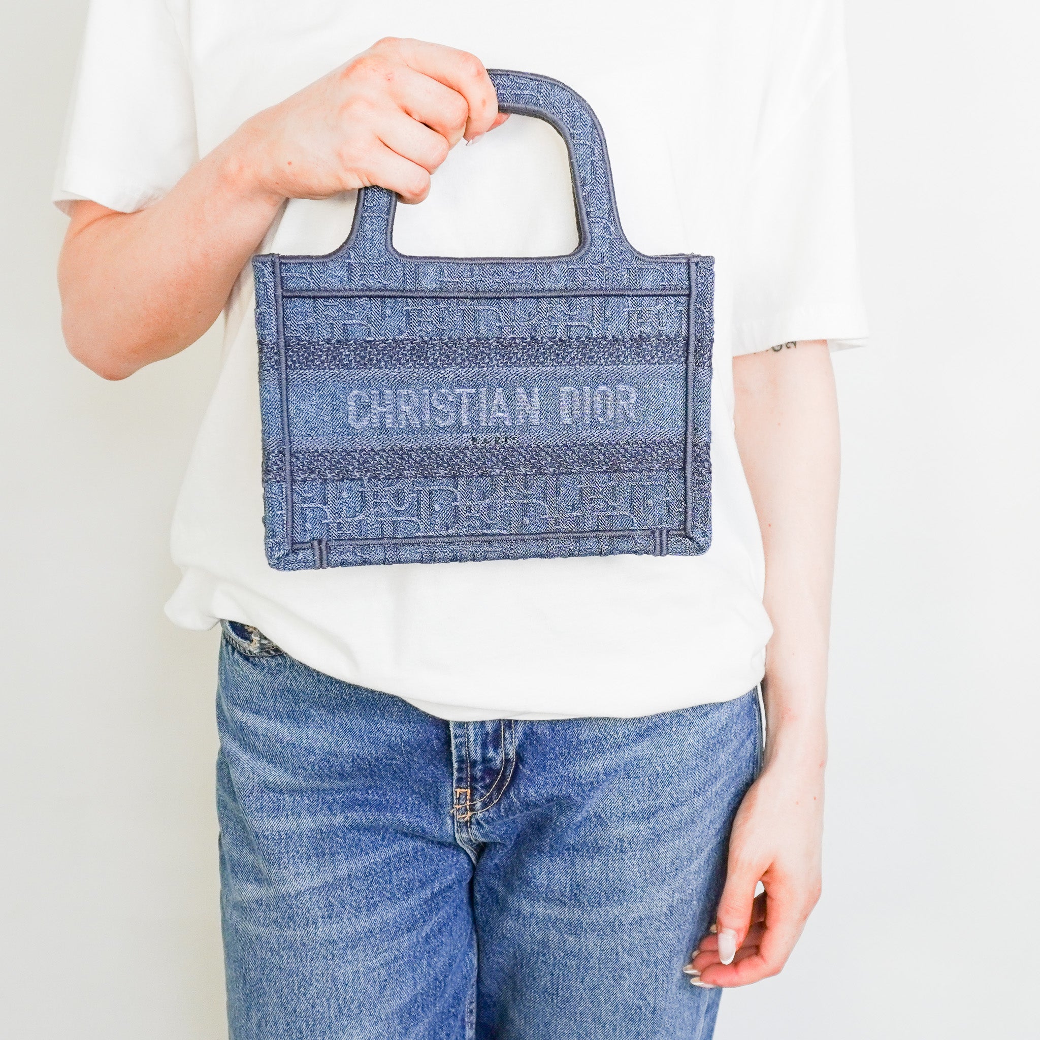 Dior Oblique Embroidered Denim Mini Book Bag (RRP £2000) | Authentic Preloved