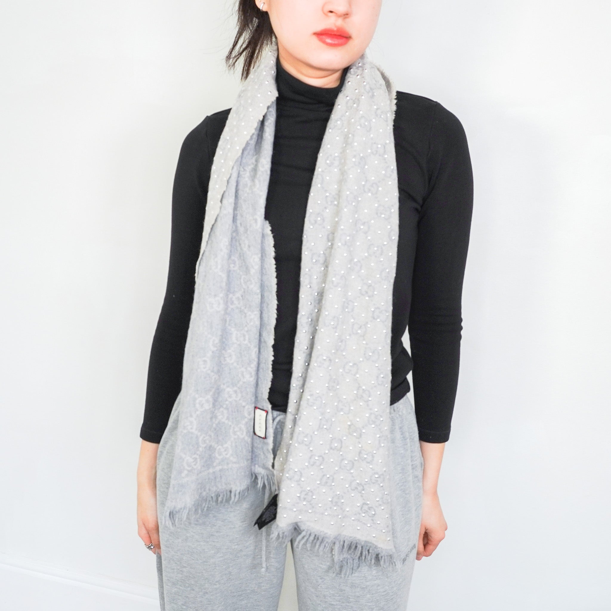 Gucci GG Studded Monogram Shawl in Grey RRP £380 | Authentic Preloved FINAL SALE