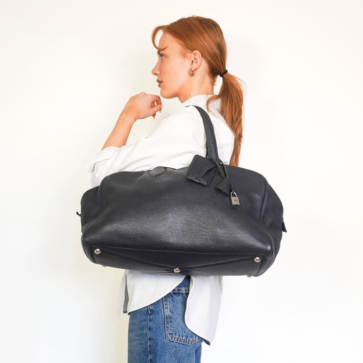 Hermes Victoria Handbag 43: Black Leather Palladium Hardware (RRP £3500) | Authentic Preloved