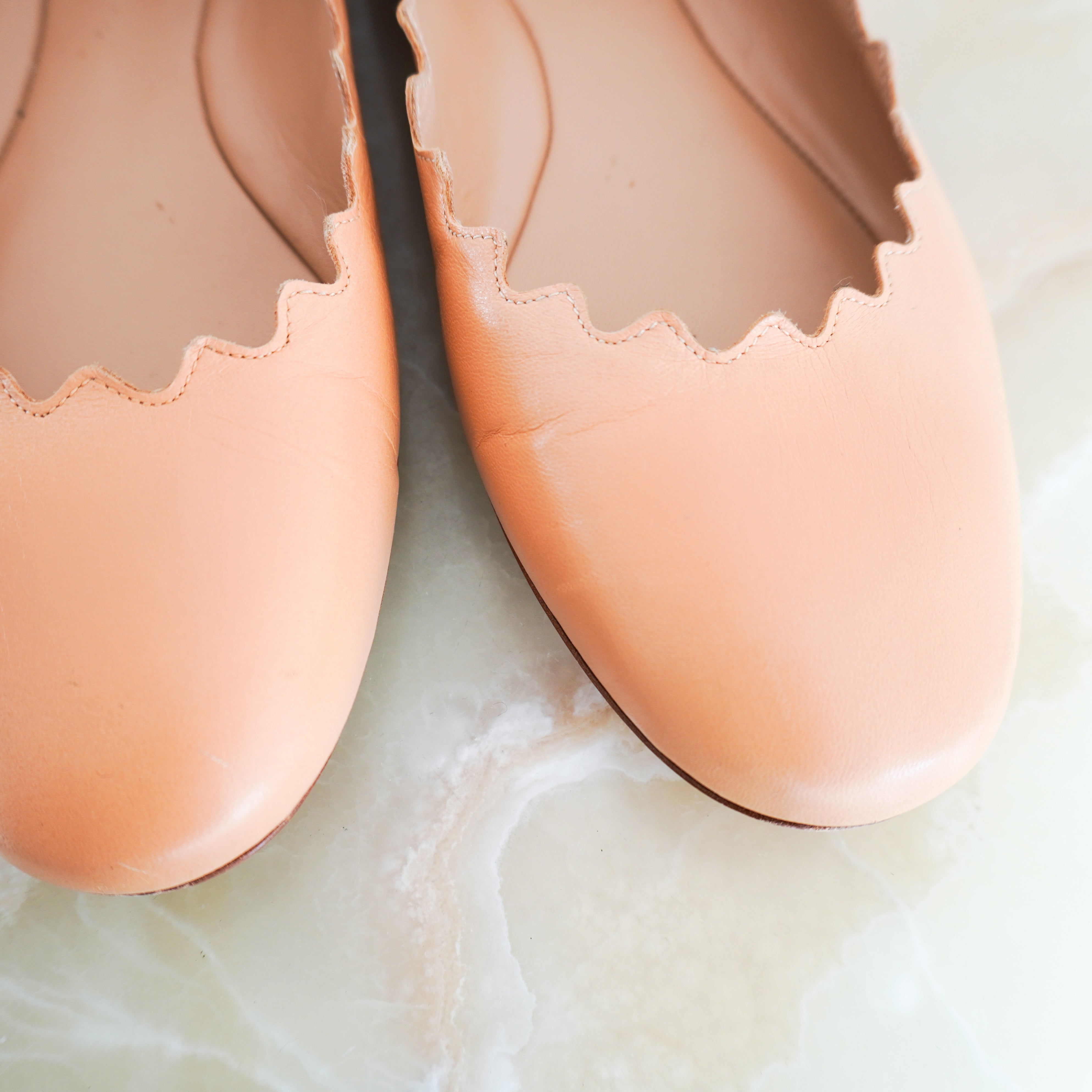 Chloe Lauren Scallop Flats in Nude RRP £350 | Authentic Preloved