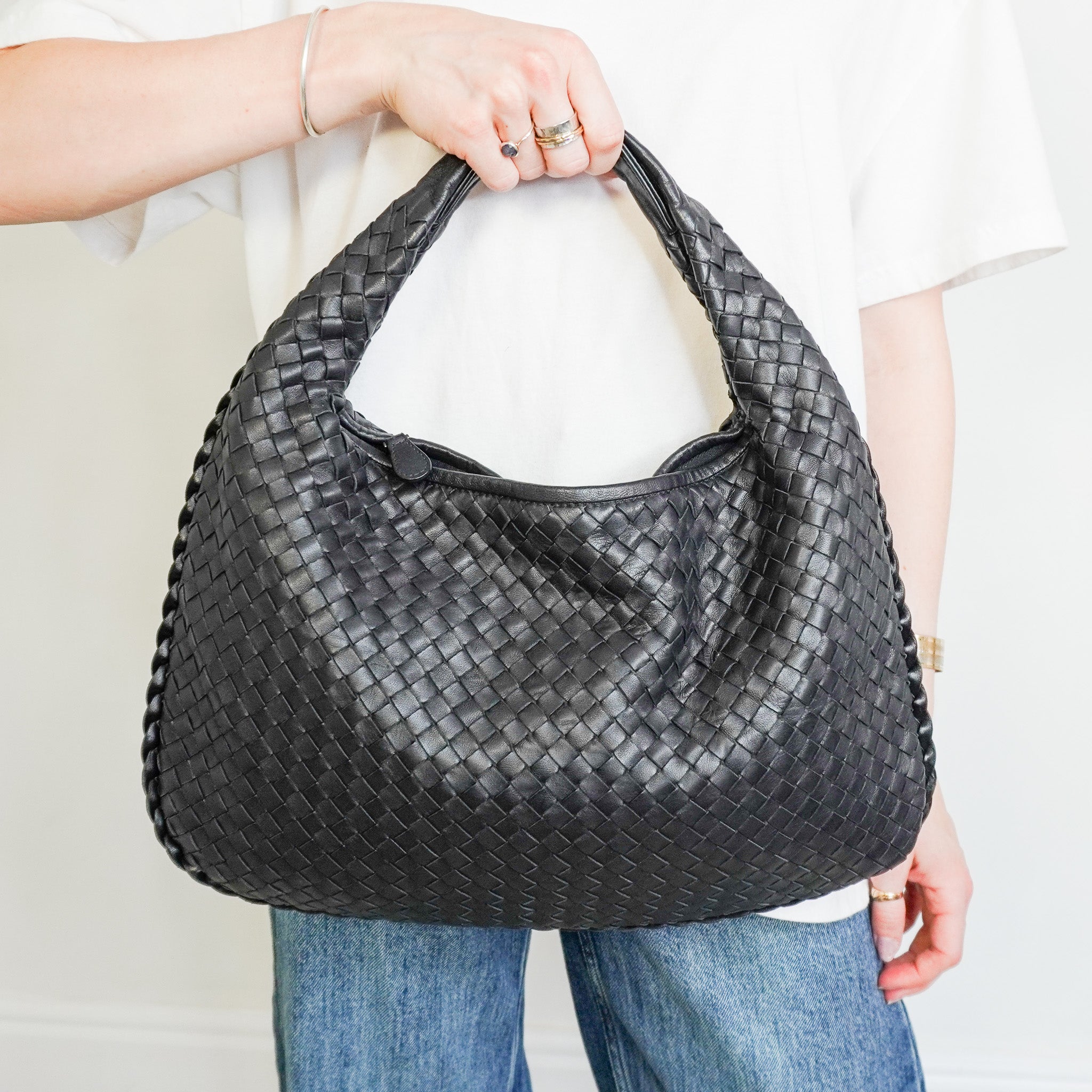 Bottega Veneta Small Intrecciato Black Leather Hobo Bag RRP £3,400 | Authentic Preloved