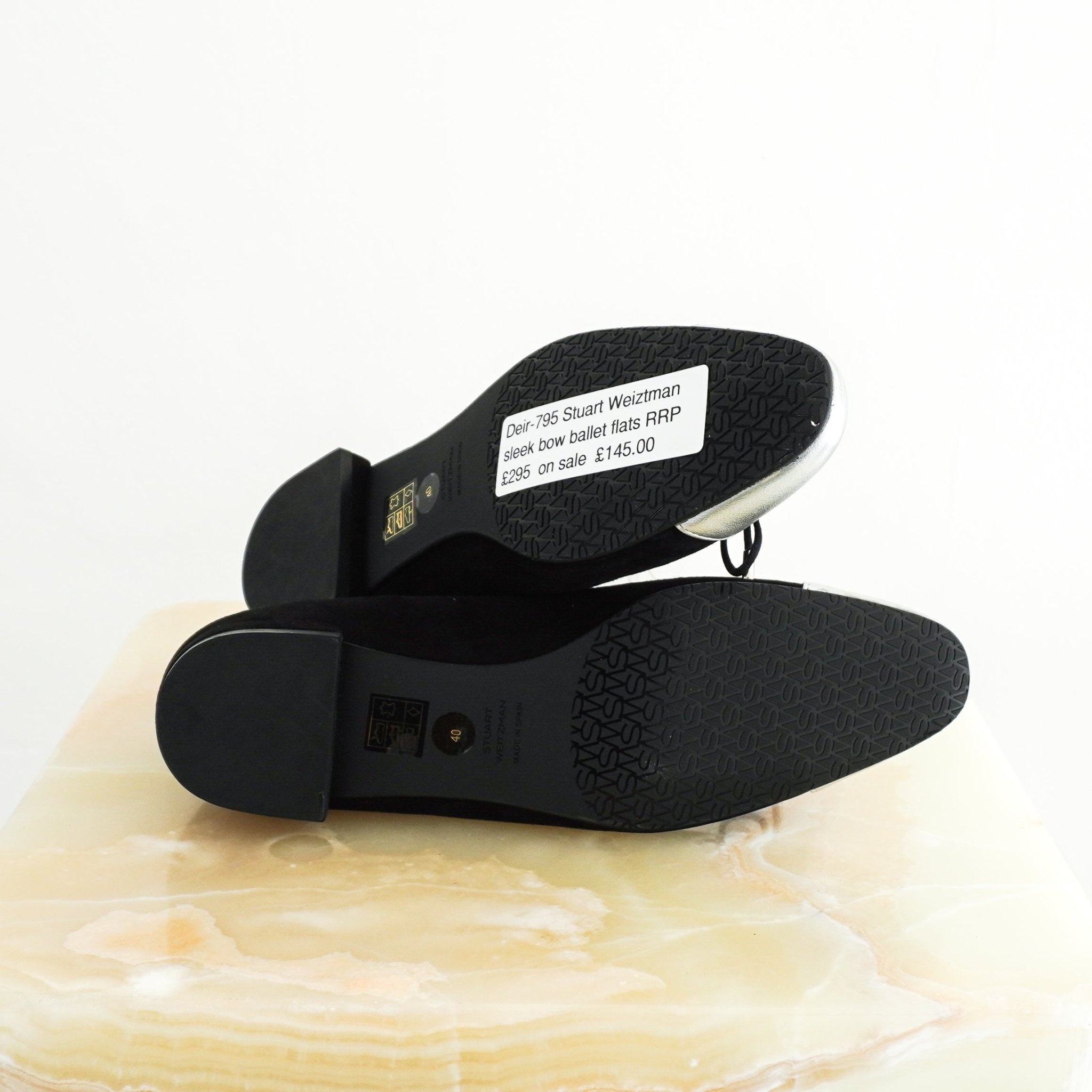 NEW Stuart Weitzman Black Sleek Bow Ballet Flats RRP £128 | Authentic Preloved - Reloved Again