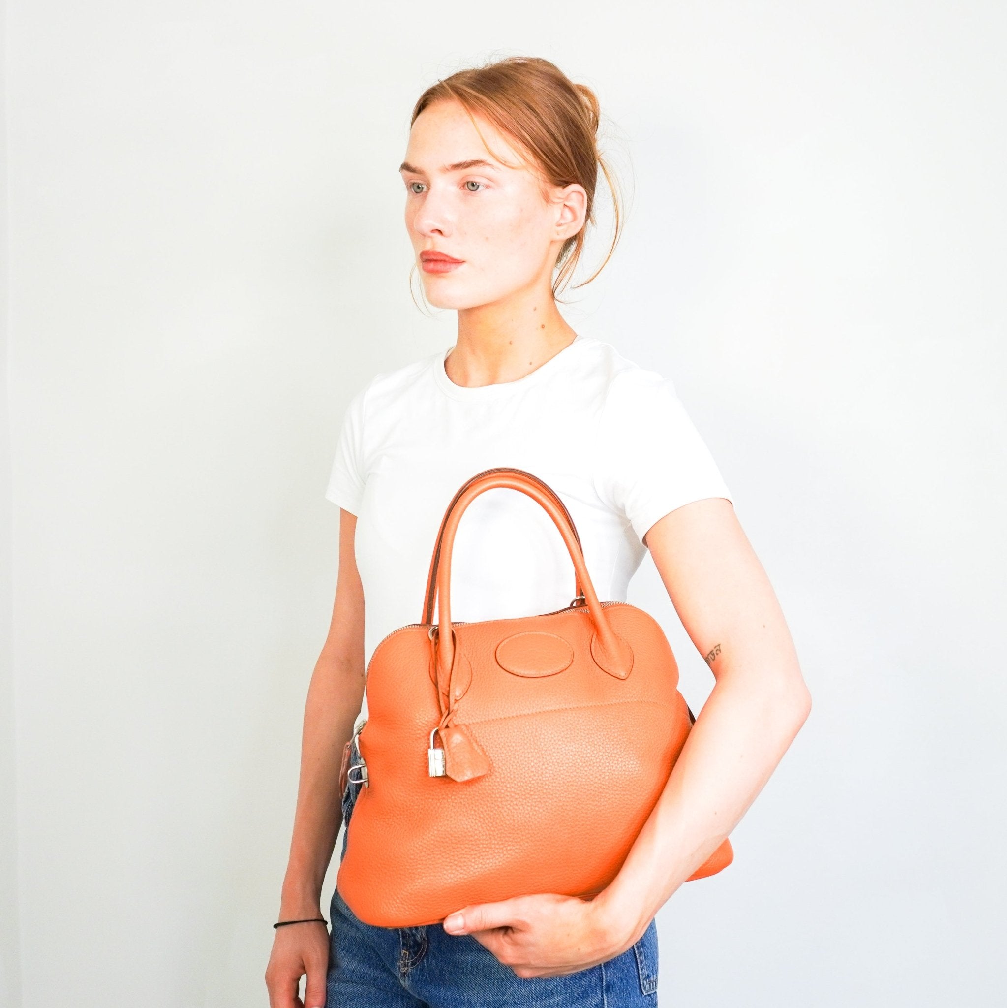Hermès Orange Bolide 31 Bag in Togo leather and Palladium Hardware | Authentic Preloved - Reloved Again
