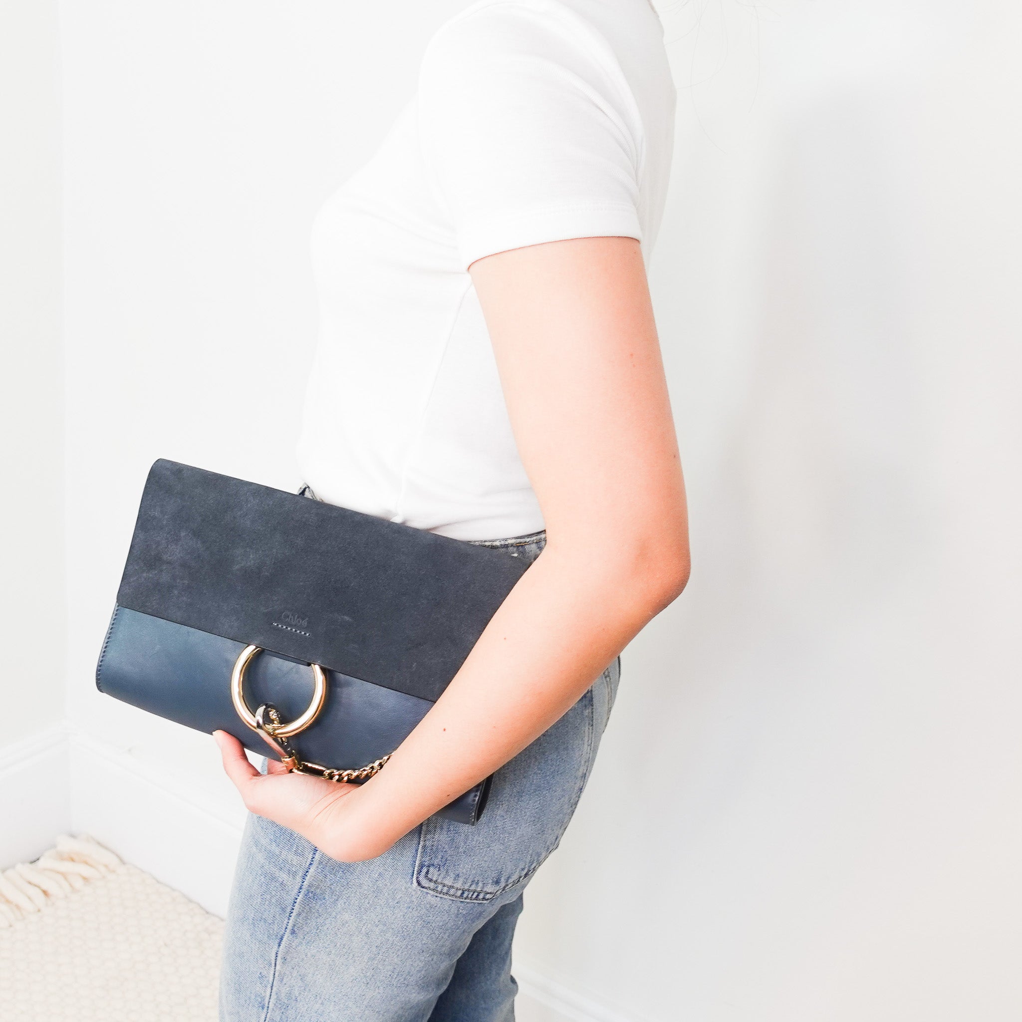 Chloe Faye Suede Clutch in Blue RRP £808 | Authentic Preloved