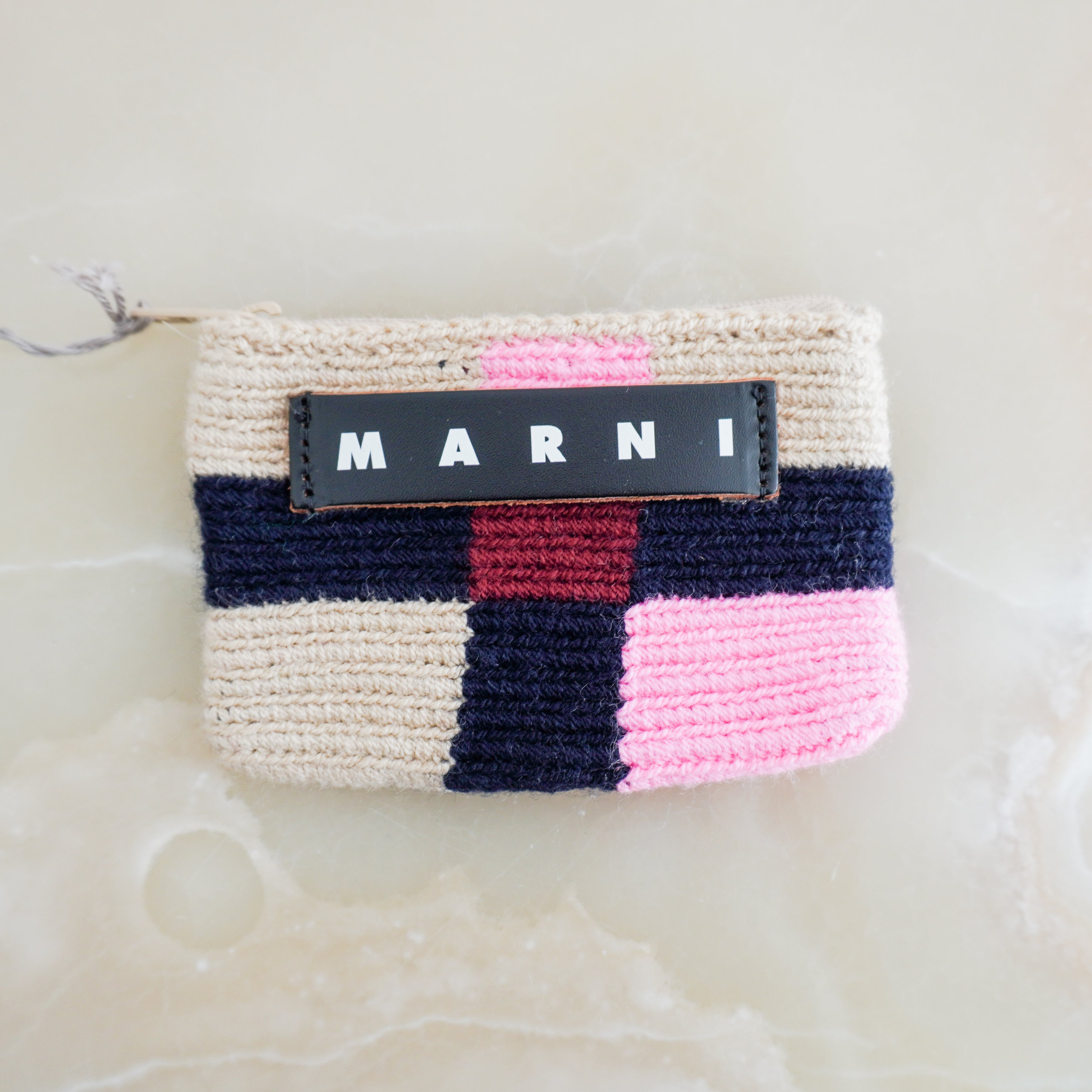 NEW Marni Market Crochet Pochette Set in Coffee (RRP £370) | Authentic Preloved