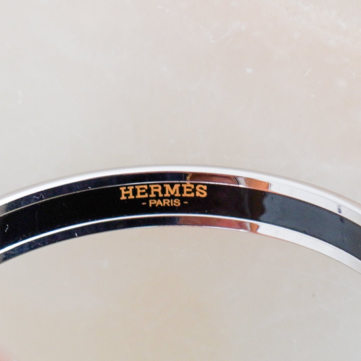 Hermes White Enamel OP'H Palladium Plated Bangle (RRP £450) | Authentic Preloved - Reloved Again
