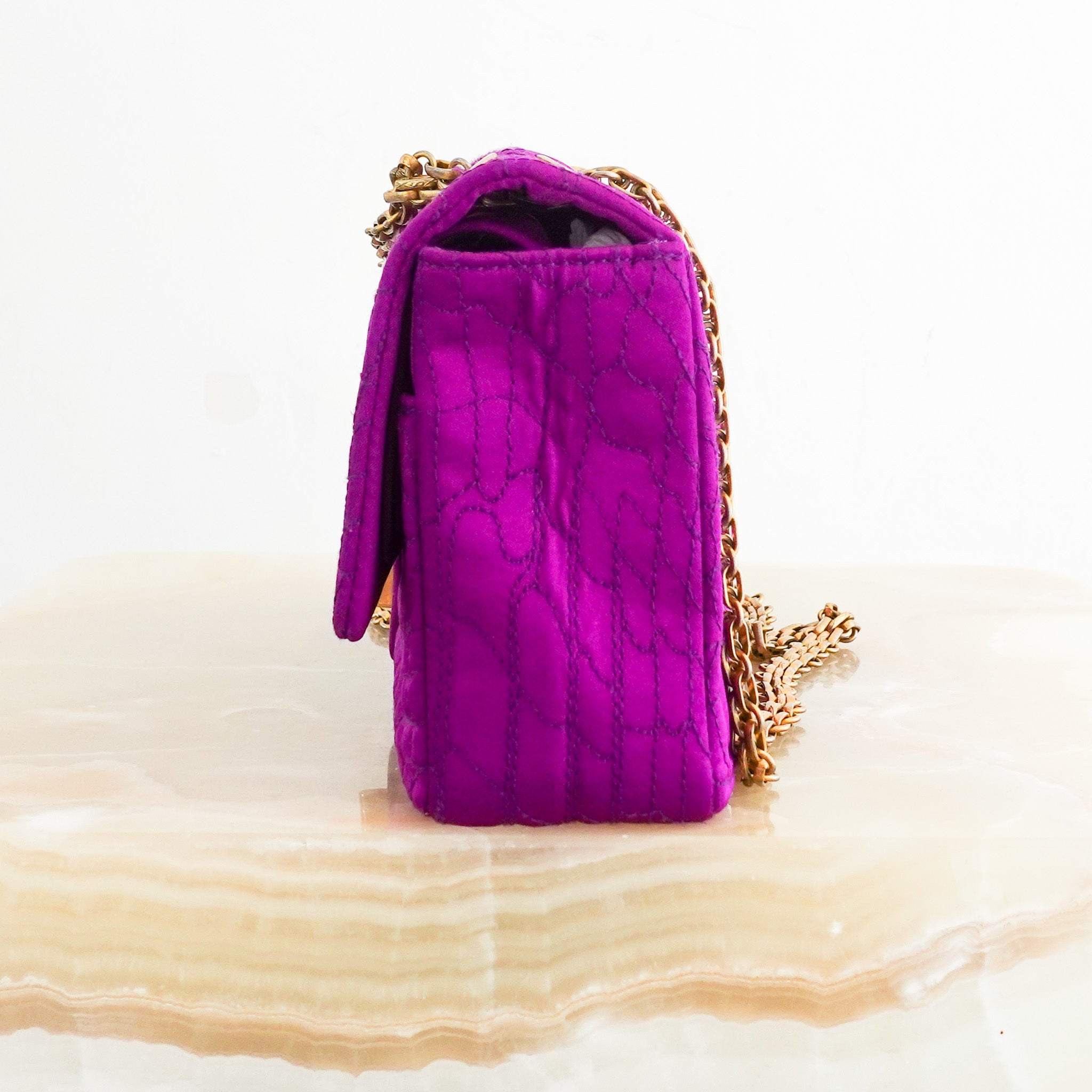 Purple satin reissue 2.55 flap bag RRP £4.5k