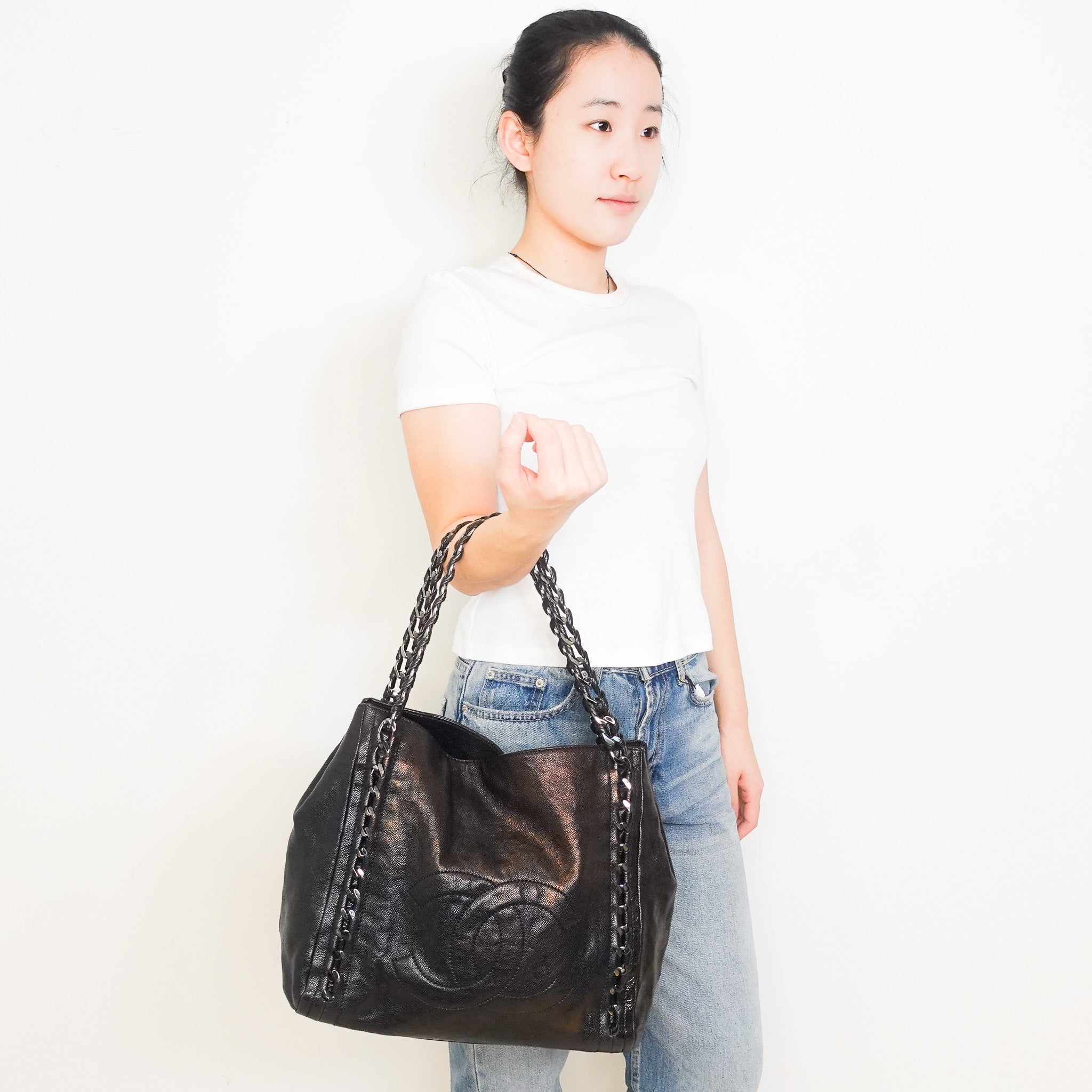 Chanel East West Chain Tote in Black & Brown Metallic Sheen RRP £2000 | Authentic Preloved - Reloved Again