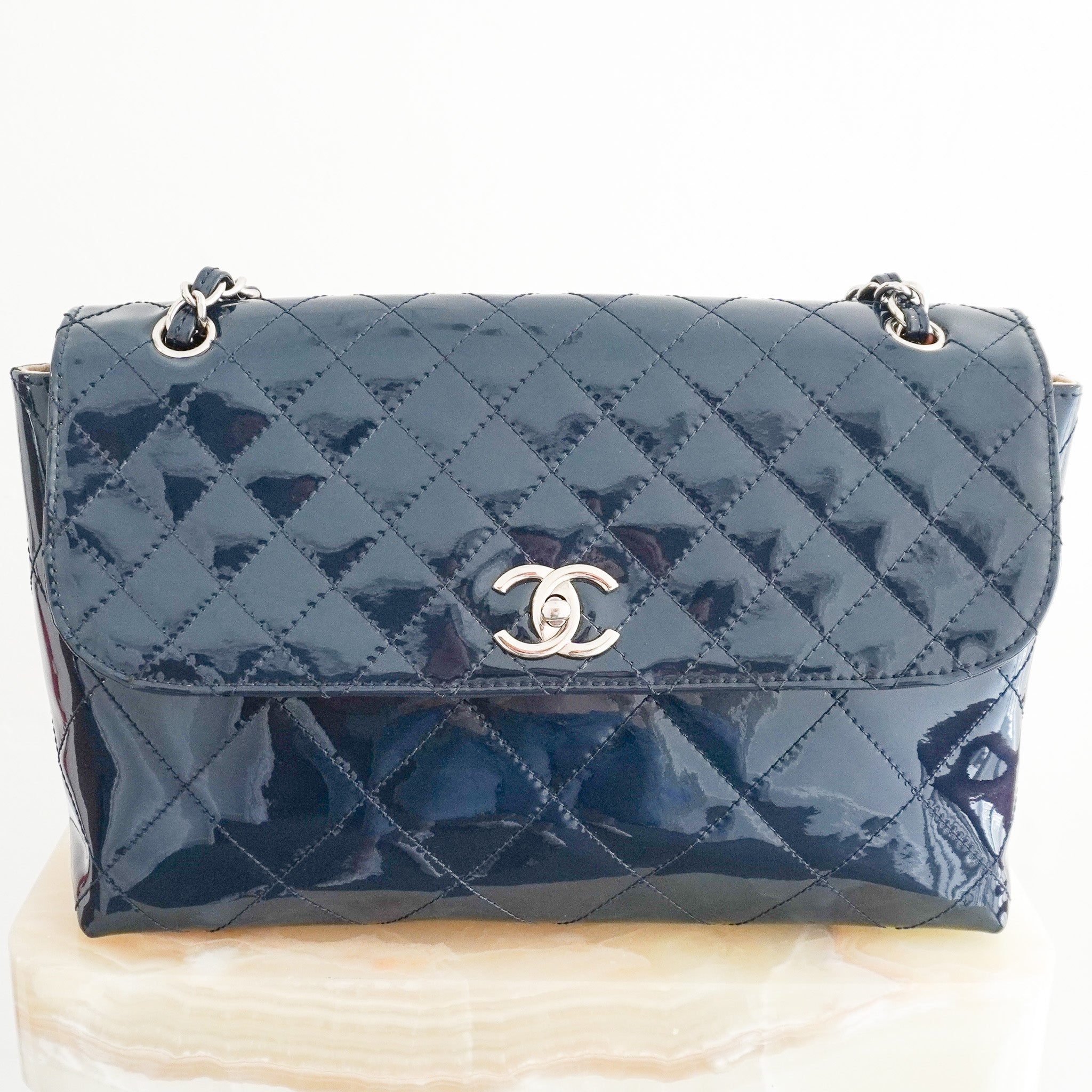 Quilted Vinyl In The Business Flap Bag in Navy RRP £8,200 | Authentic Preloved