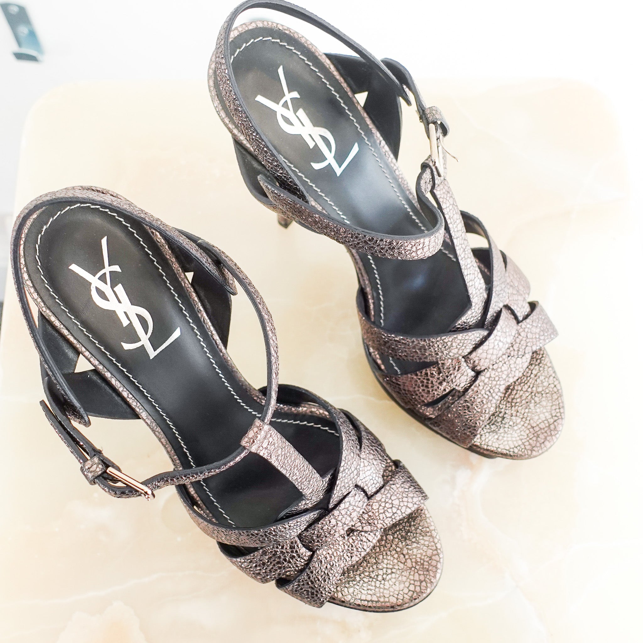 Saint Laurent Tribute silver heels RRP £880 - Reloved Again