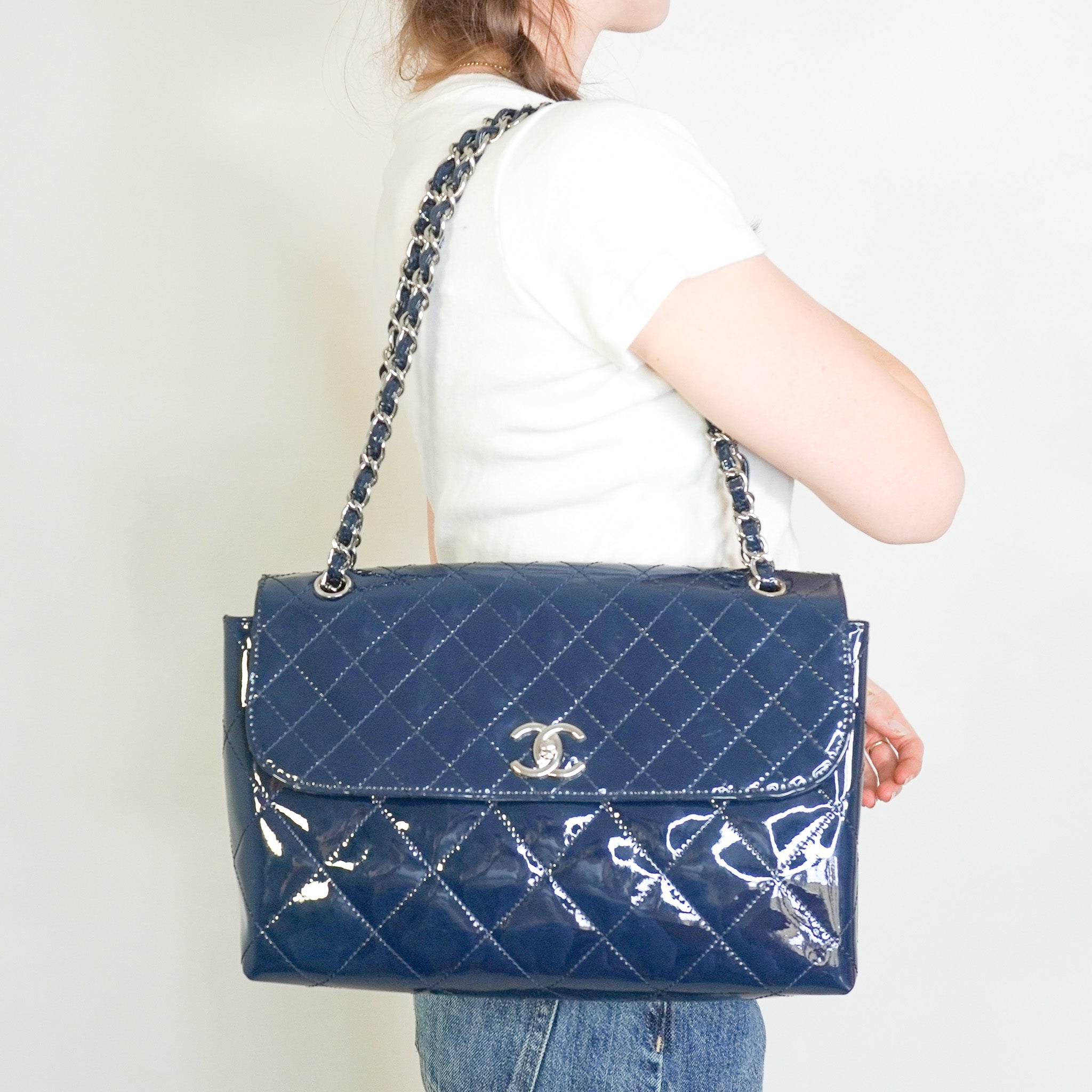 Quilted Vinyl In The Business Flap Bag in Navy RRP £8,200 | Authentic Preloved