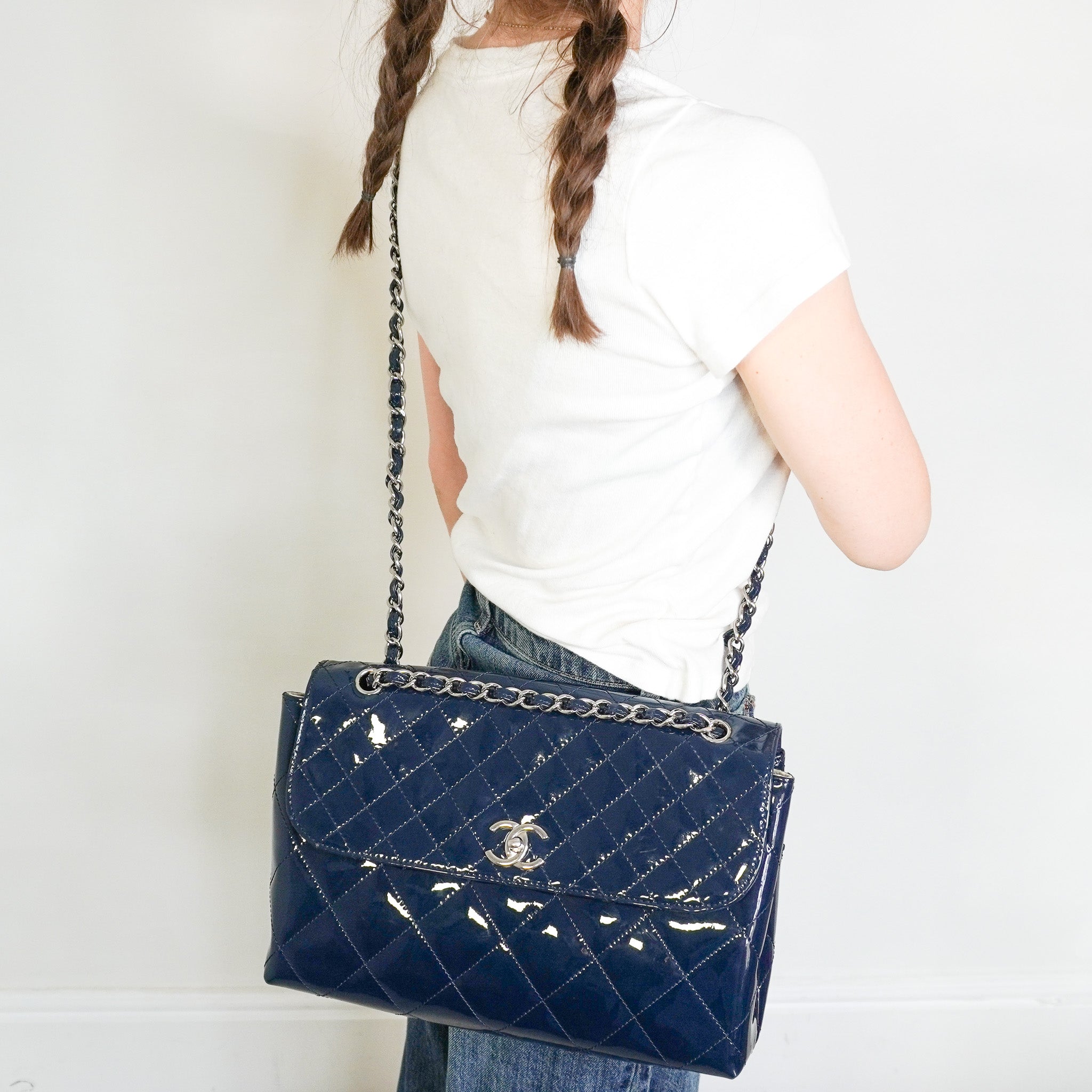 Quilted Vinyl In The Business Flap Bag in Navy RRP £8,200 | Authentic Preloved