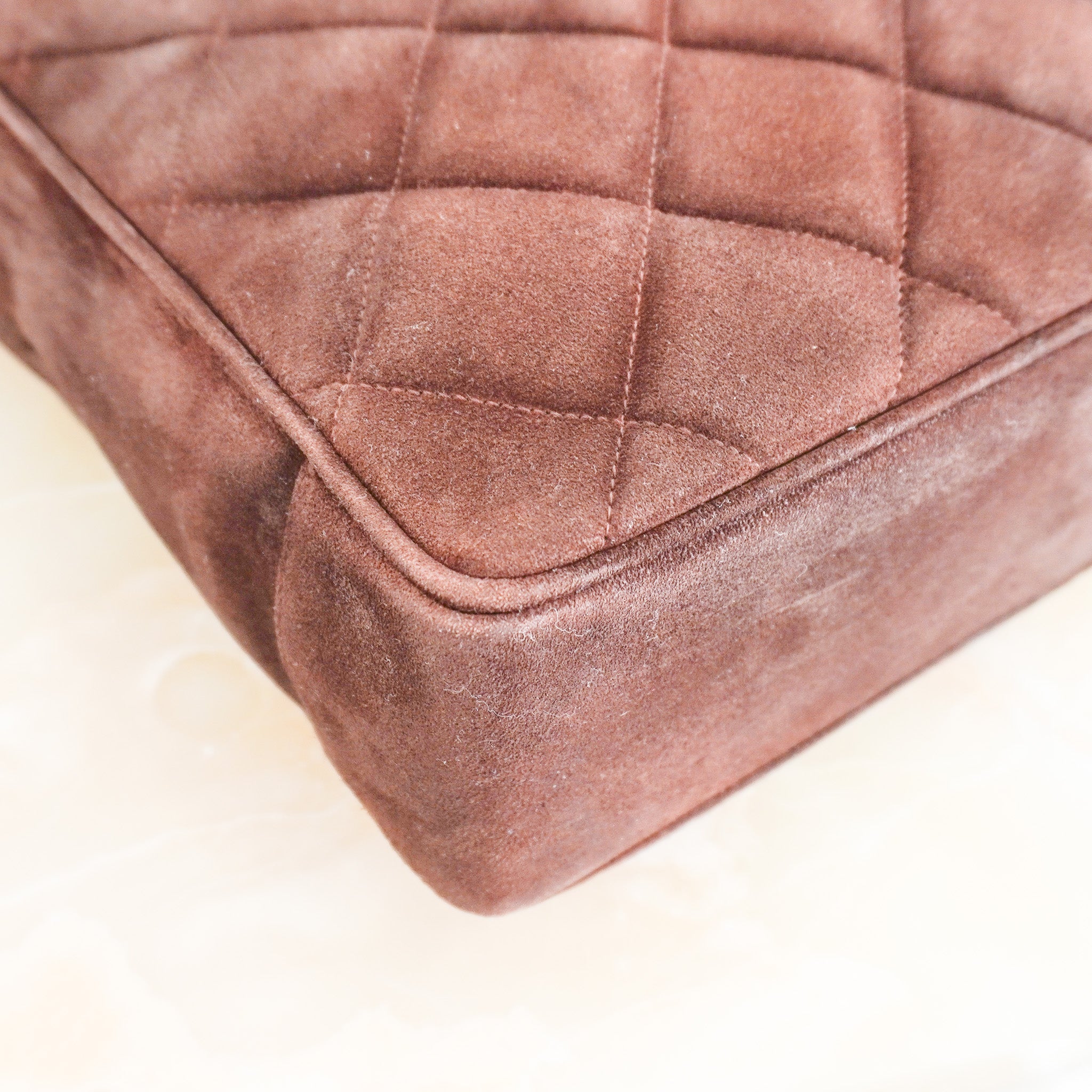 Chanel Vintage Brown Quilted Suede CC Tote Bag | Authentic Preloved
