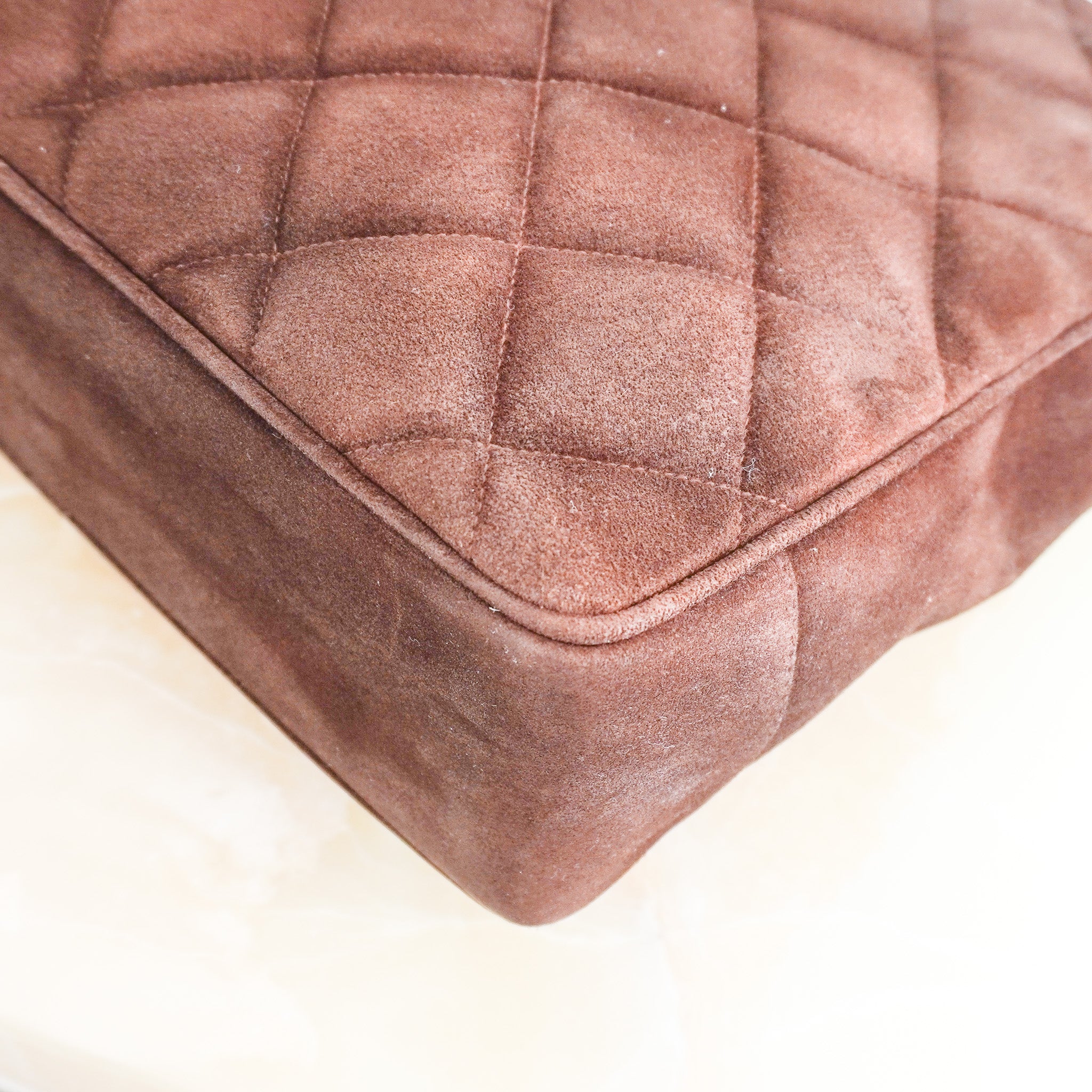 Chanel Vintage Brown Quilted Suede CC Tote Bag | Authentic Preloved