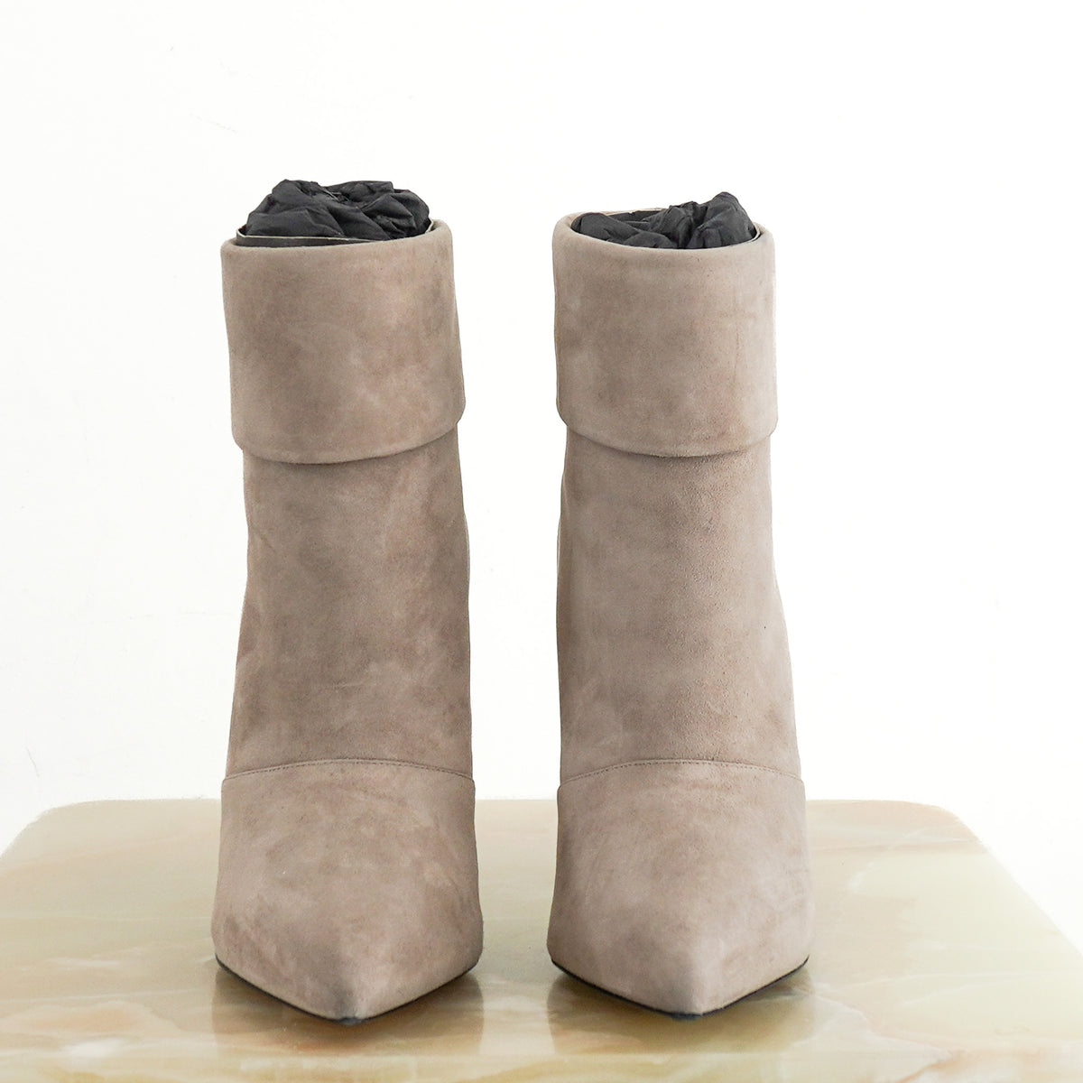 Saint Laurent Fold Grey Stiletto Suede Boots (RRP £1000) | Authentic Preloved