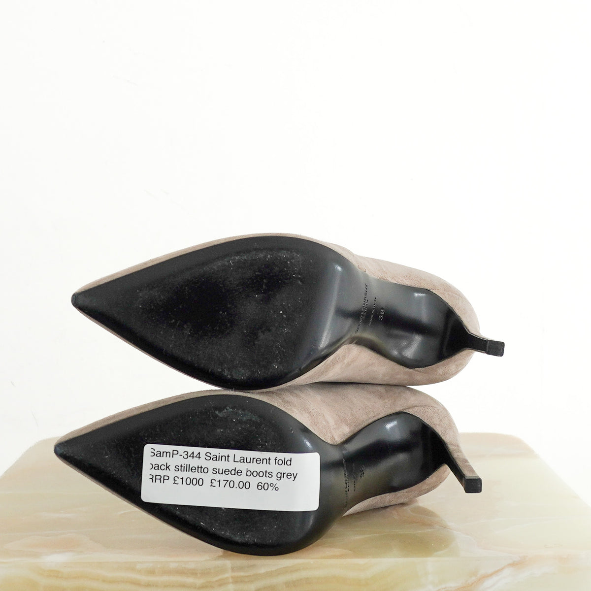 Saint Laurent Fold Grey Stiletto Suede Boots (RRP £1000) | Authentic Preloved