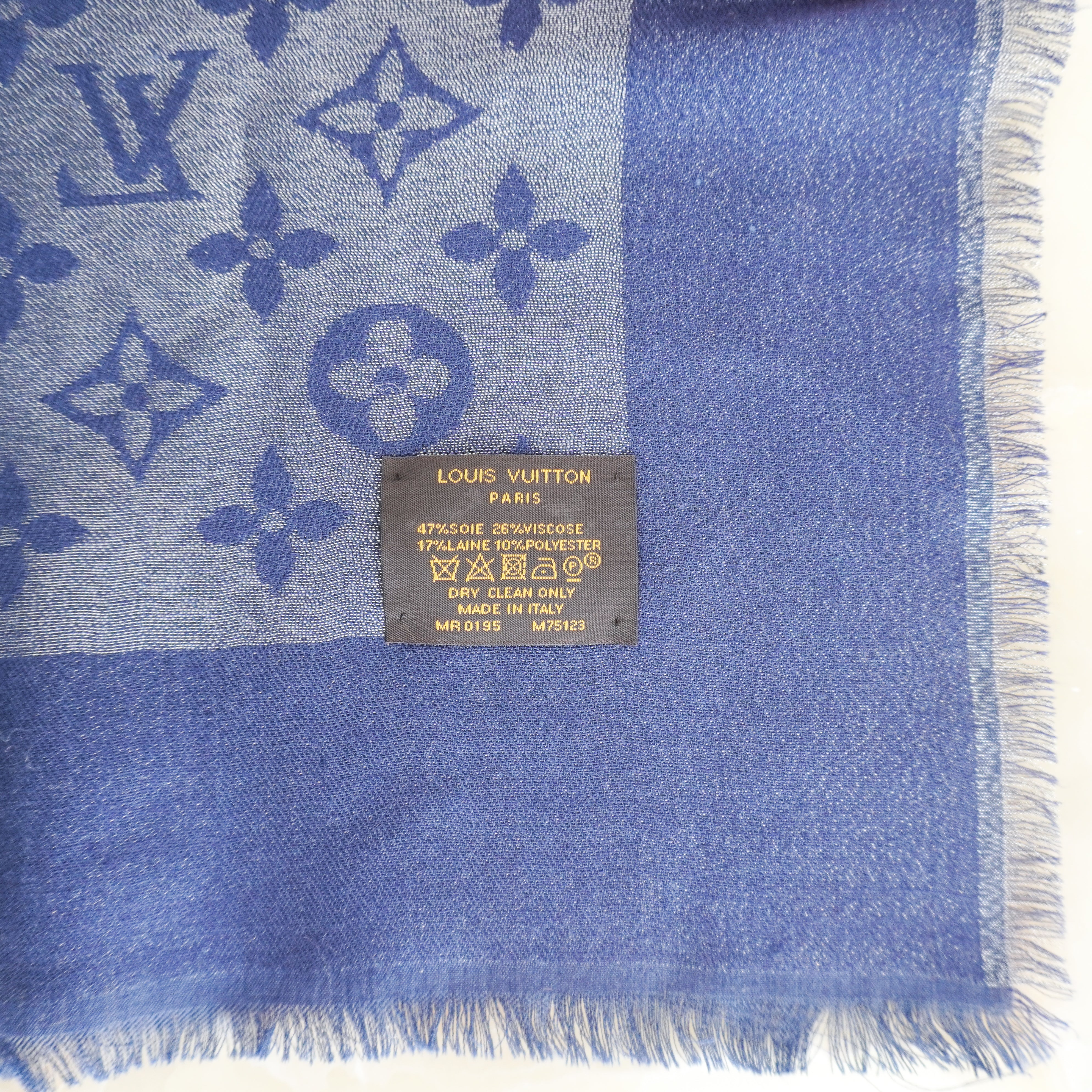 Louis Vuitton Monogram Navy Silk Shine Shawl (RRP £535) | Authentic Preloved
