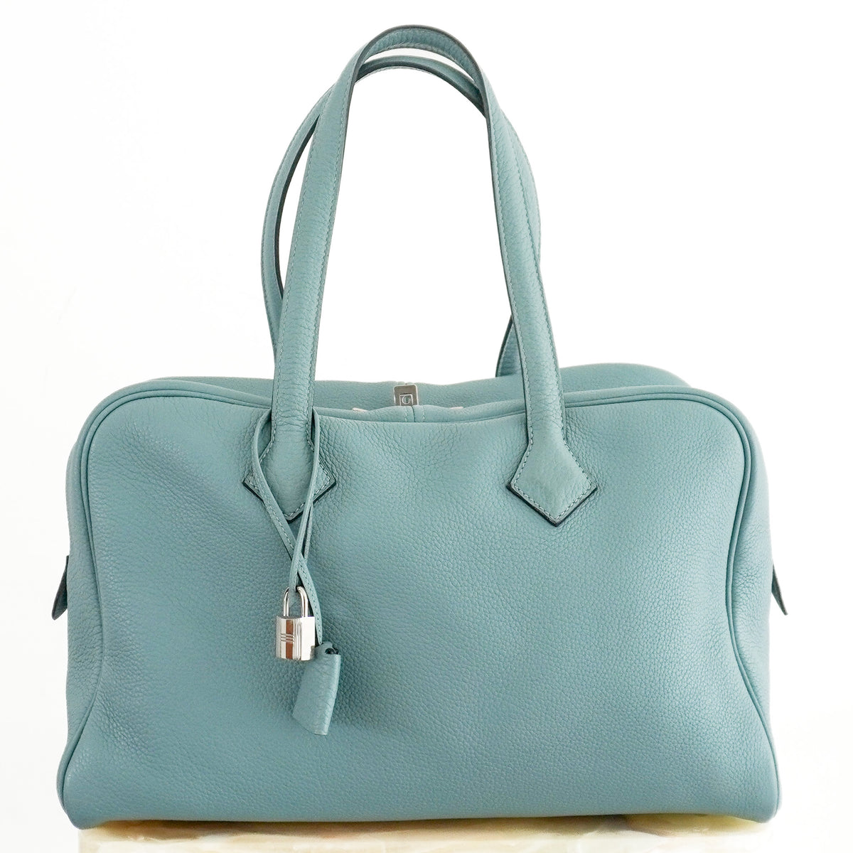Hermès Taurillon Clemence Victoria II 43 in Palladium Blue | Authentic Preloved