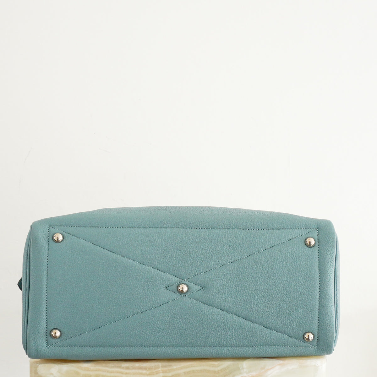 Hermès Taurillon Clemence Victoria II 43 in Palladium Blue | Authentic Preloved