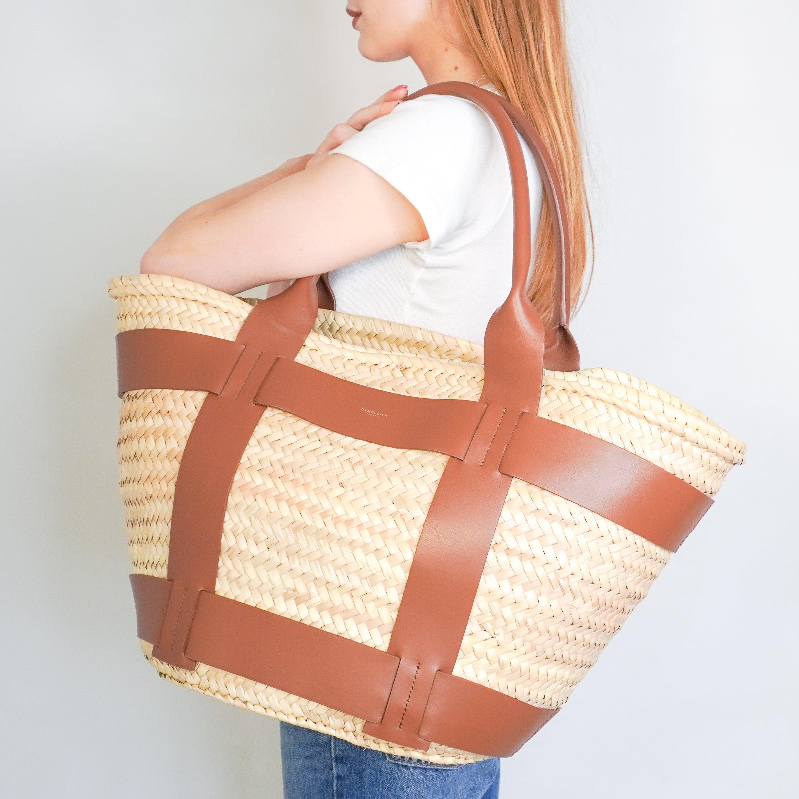 Demellier Maxi Santorini Basket Bag in Natural Tan (RRP £350) | Authentic Preloved