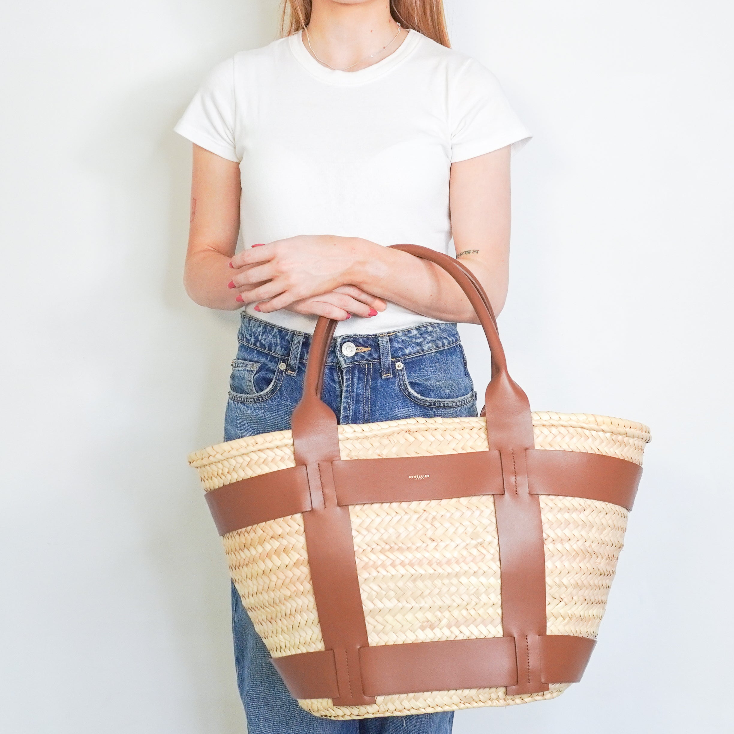 Demellier Maxi Santorini Basket Bag in Natural Tan (RRP £350) | Authentic Preloved