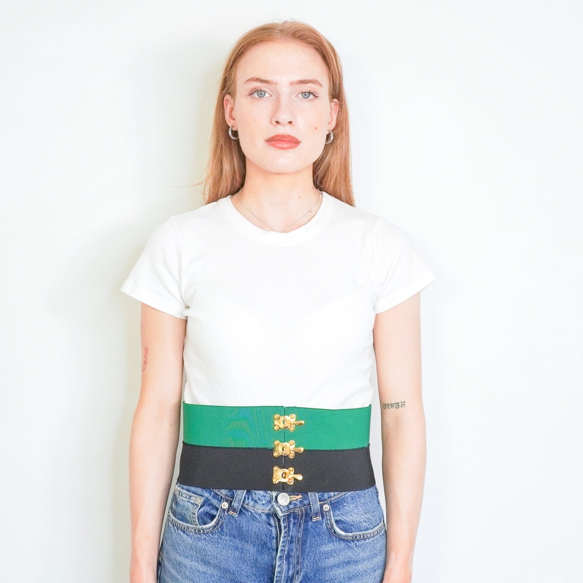 Prada Black & Green Colour-Block Elastic Corset Belt (RRP £495) | Authentic Preloved FINAL SALE - Reloved Again