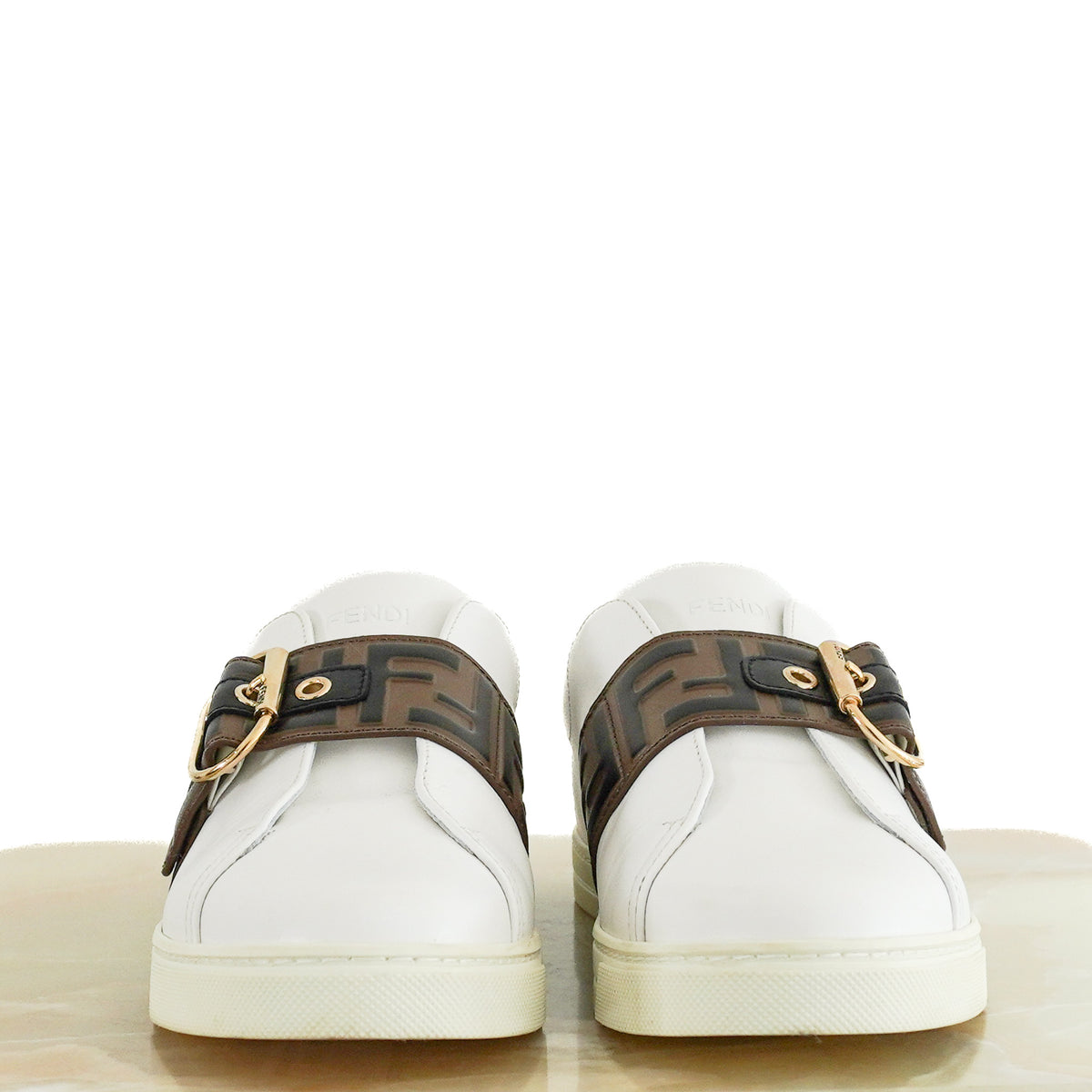 Fendi Signature FF Leather Buckle Trainers (RRP £550) | Authentic Preloved