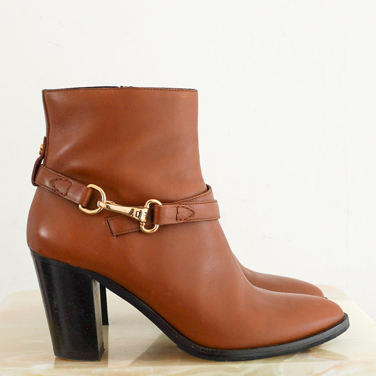 Burberry Gold-Tone Leather Ankle Boots UK 8 (RRP £800) | Authentic Preloved
