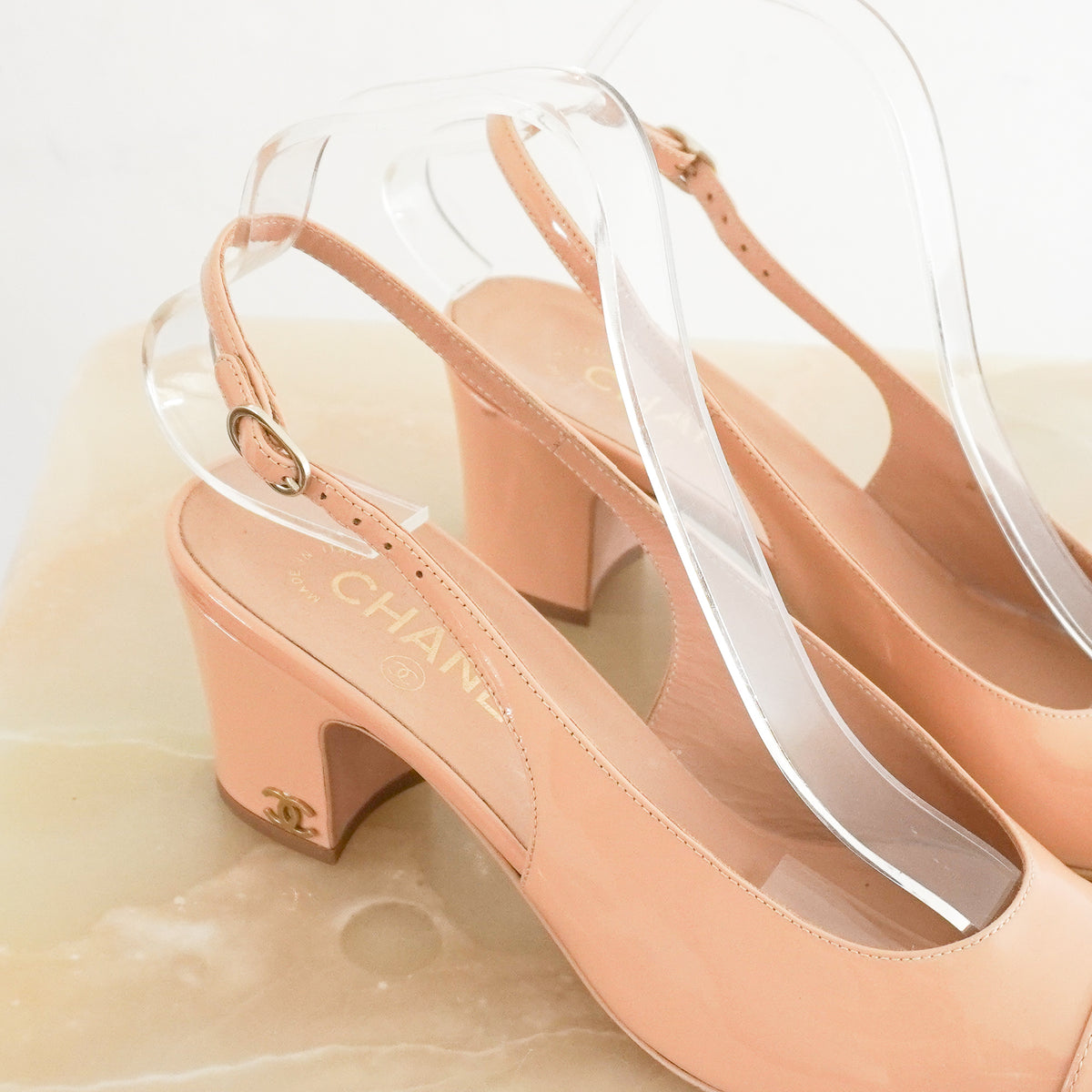 Chanel Beige Patent Slingbacks (RRP £1000) | Authentic Preloved