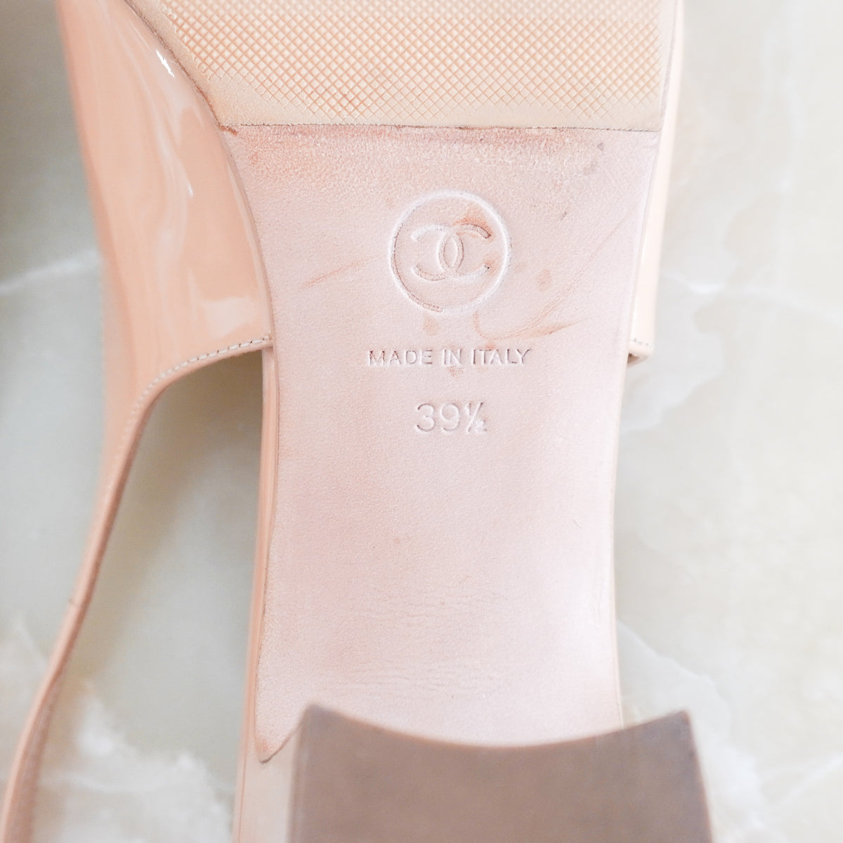Chanel Beige Patent Slingbacks (RRP £1000) | Authentic Preloved